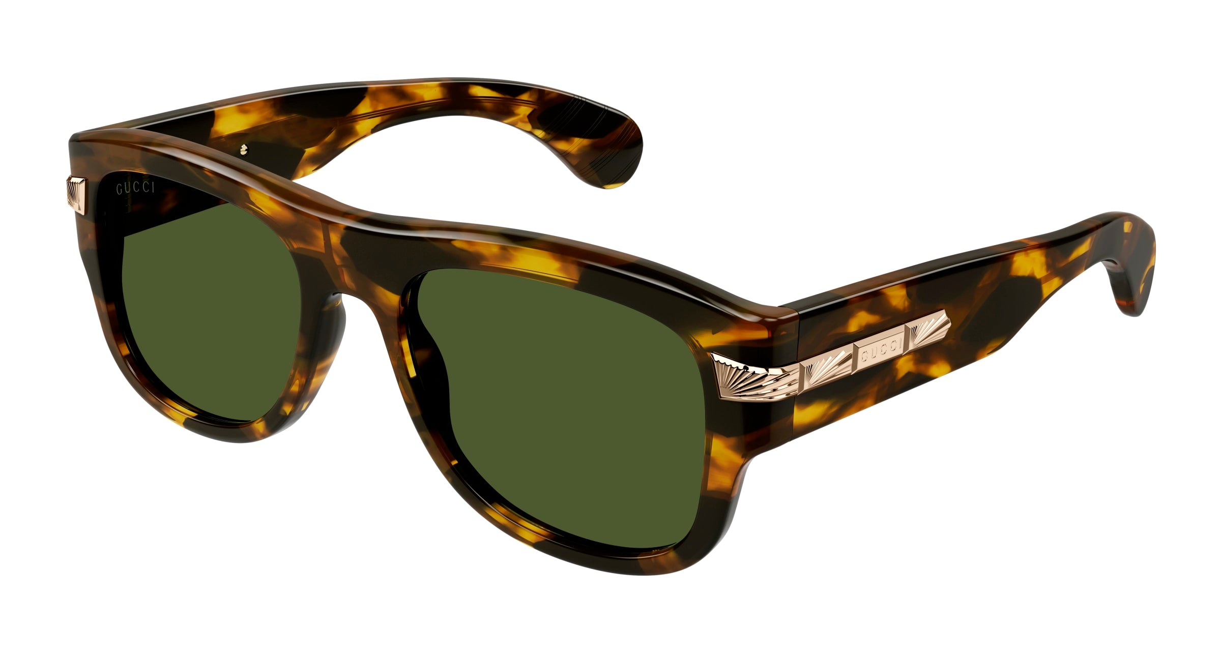 Gucci Uomo Gucci GG1517S 003 Occhiali da sole Acetato Havana Verde Squadrata