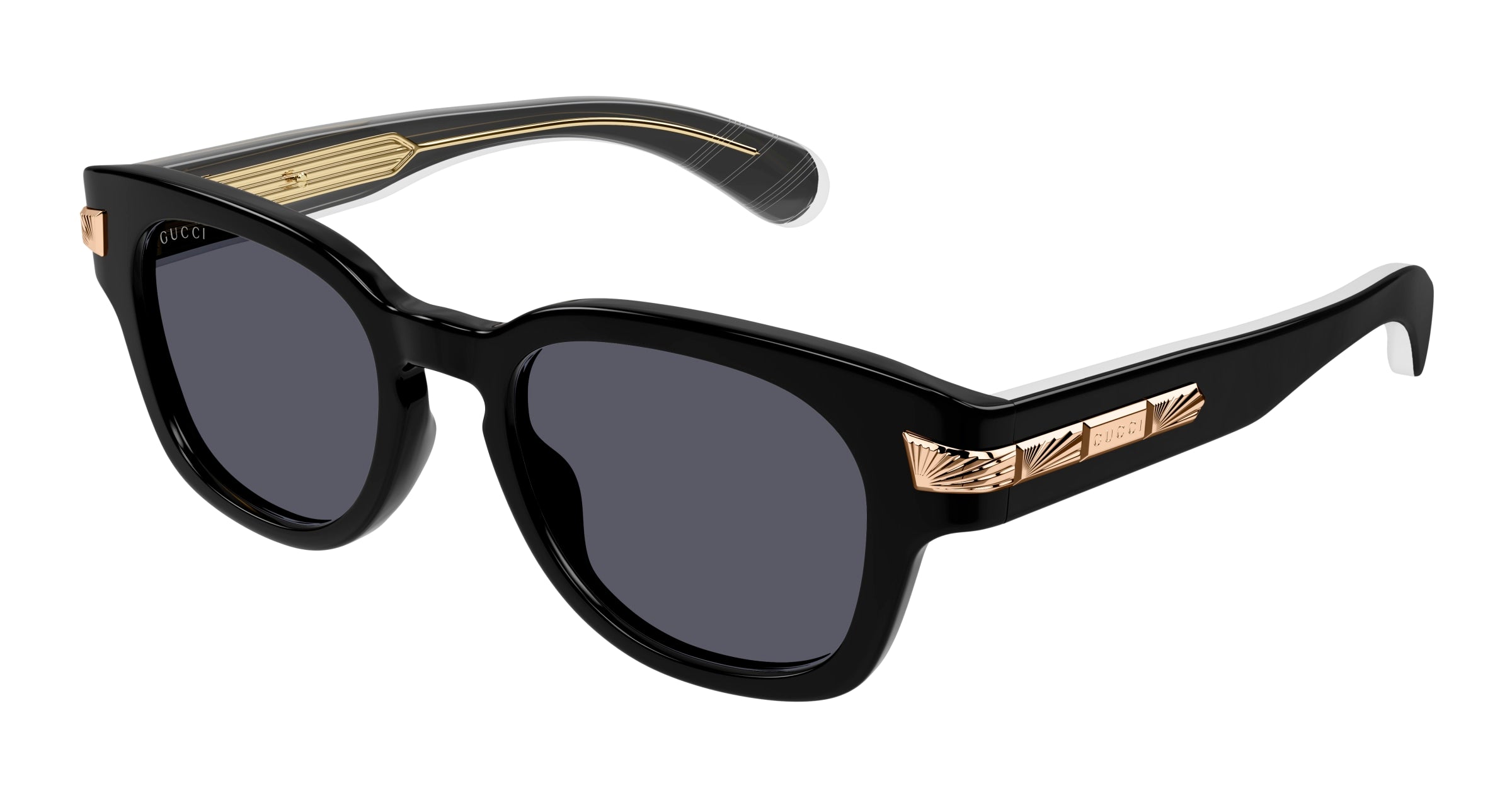 Gucci Uomo Gucci GG1518S 001 Occhiali da sole Acetato Nero Grigio Rotonda