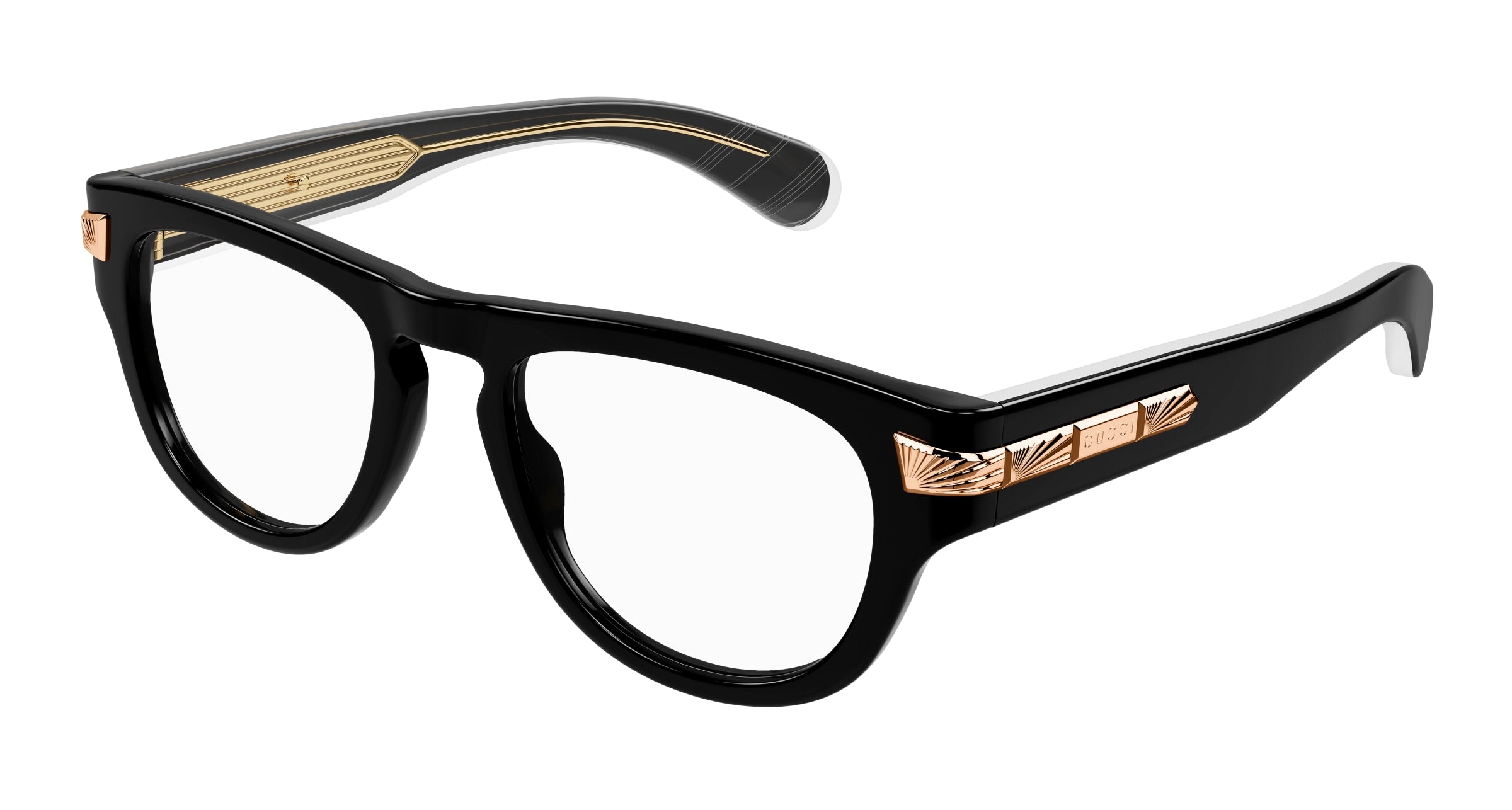 Gucci Uomo Gucci GG1519O 001 Montature da vista Acetato Nero Trasparente Rotonda