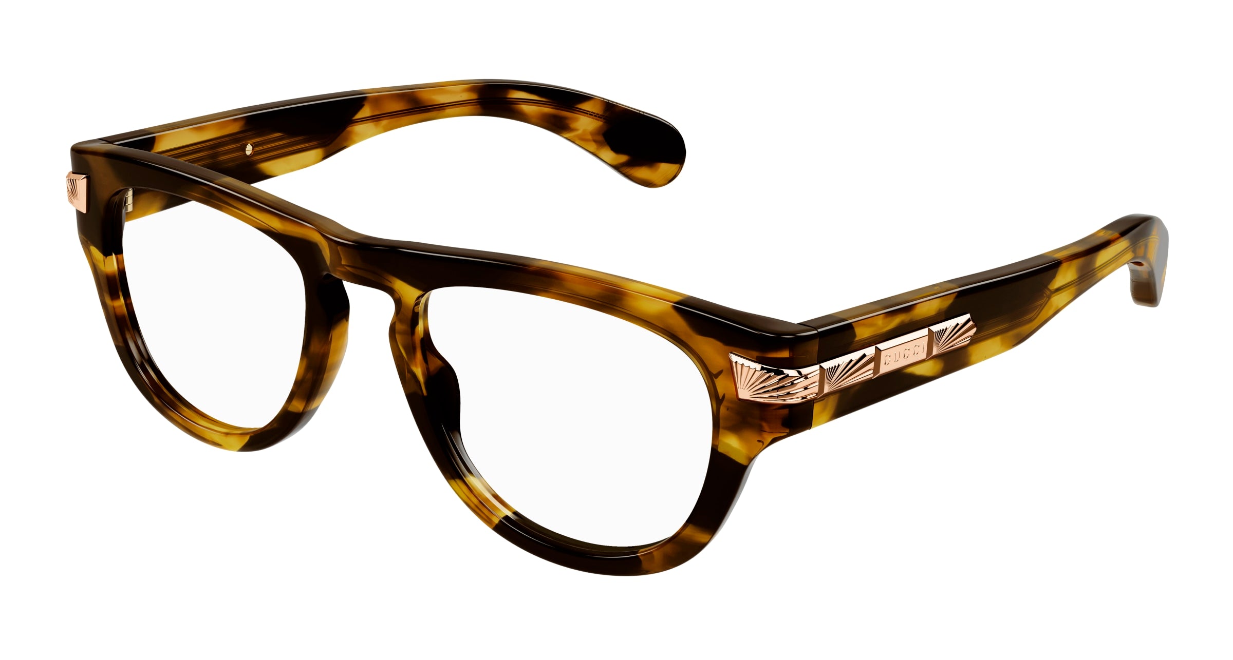 Gucci Uomo Gucci GG1519O 002 Montature da vista Acetato Havana Trasparente Rotonda