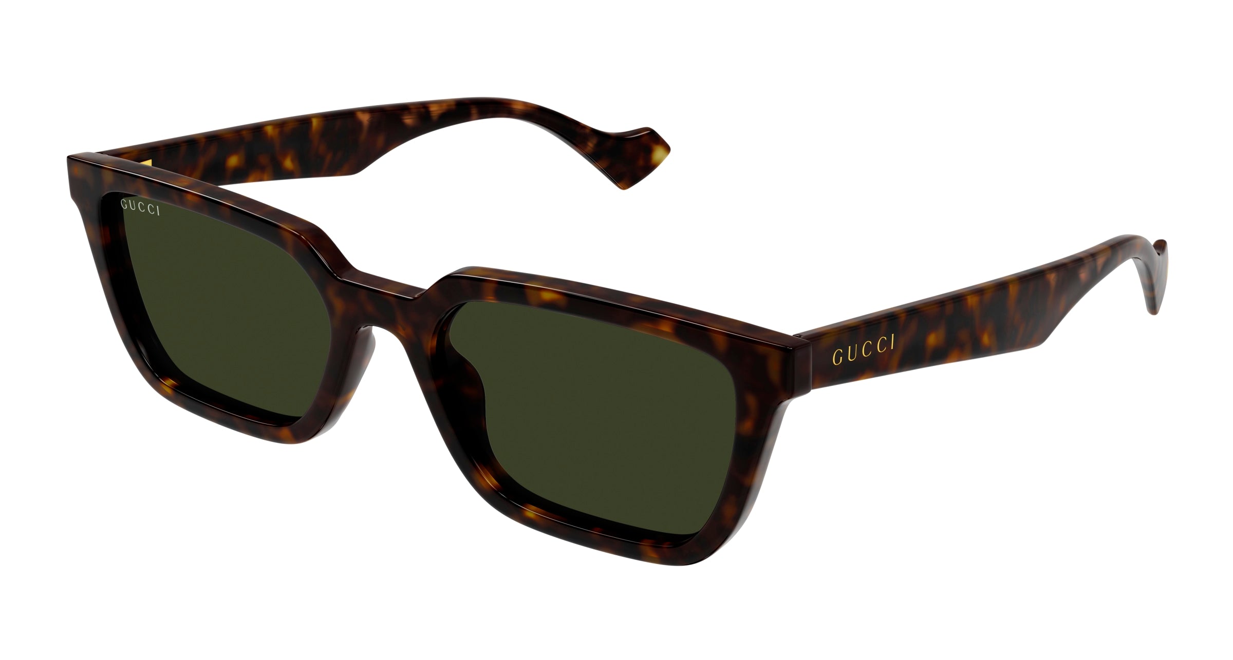 Gucci Uomo Gucci GG1539S 002 Occhiali da sole Iniettato Havana Verde Squadrata