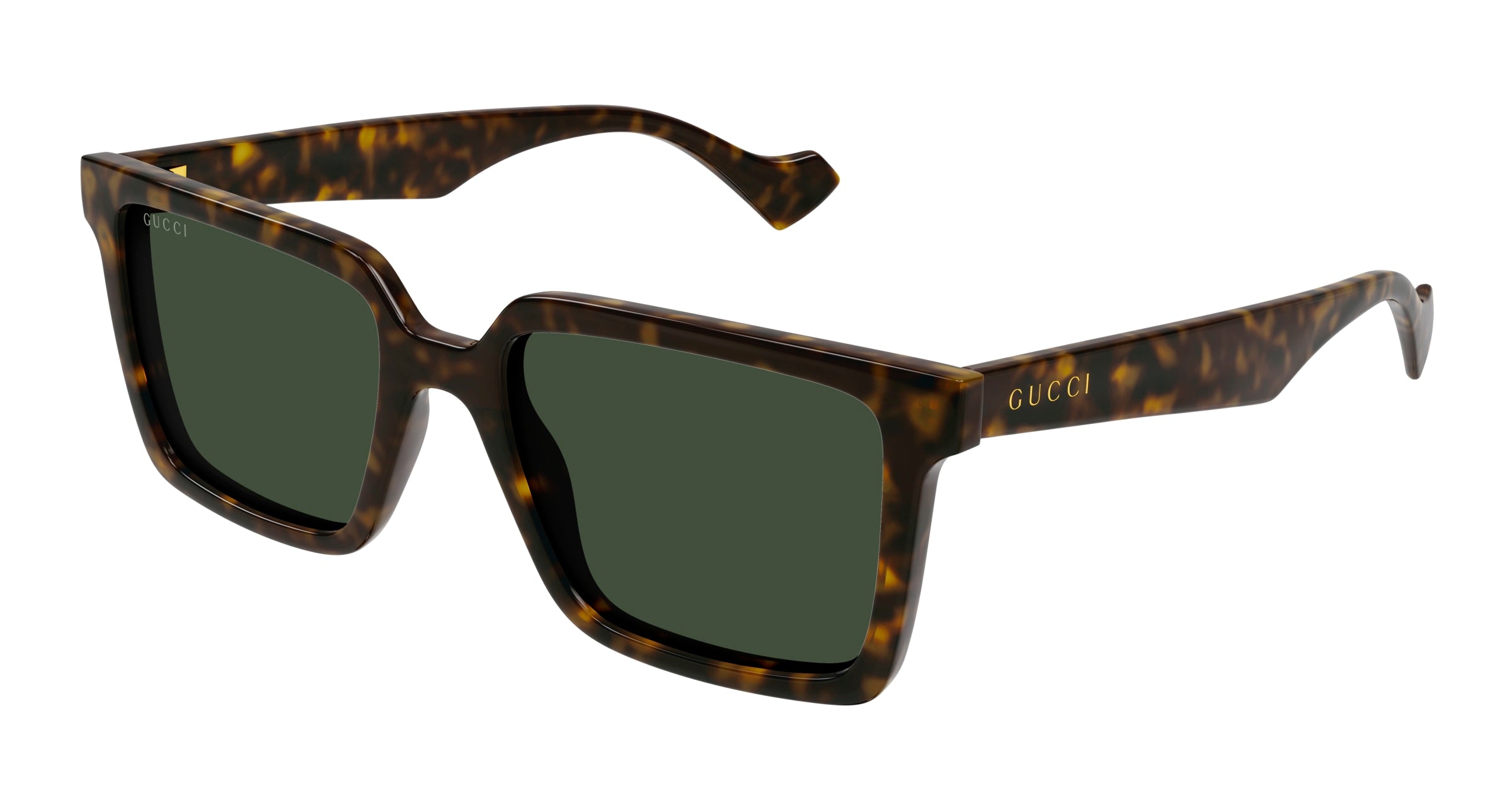 Gucci Uomo Gucci GG1540S 002 Occhiali da sole Iniettato Havana Verde Squadrata