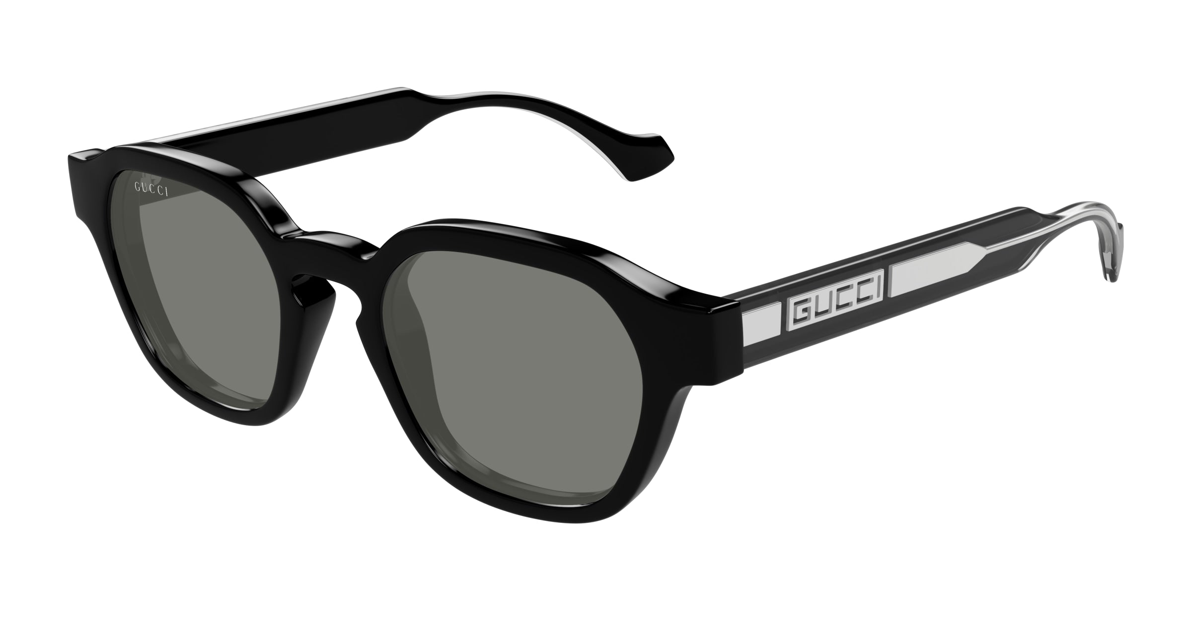 Gucci Uomo Gucci GG1730S 001 Occhiali da sole Iniettato Nero Grigio Rotonda
