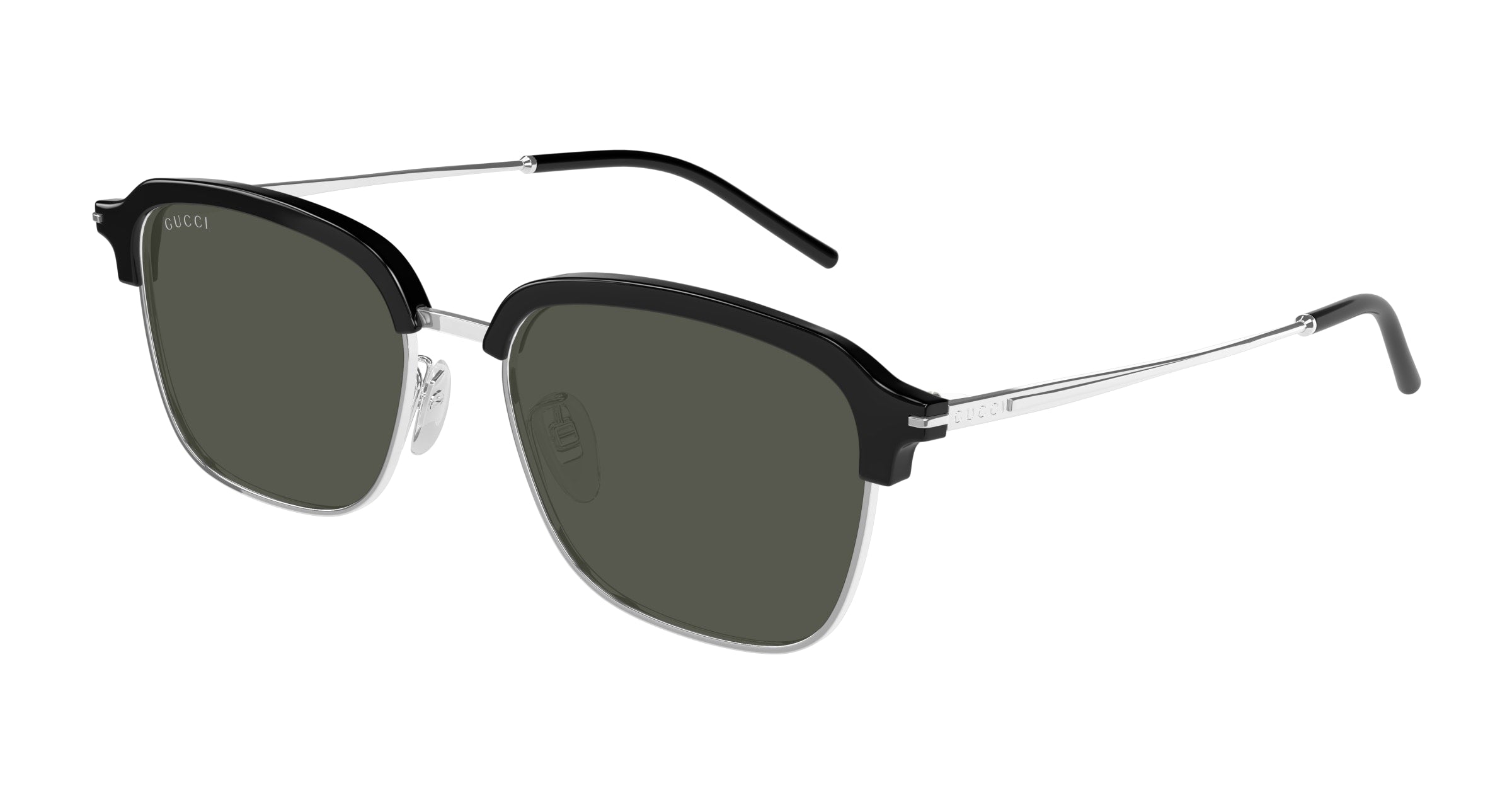 Gucci Uomo Gucci GG1733SK 001 Occhiali da sole Metallo Argento Grigio Rotonda