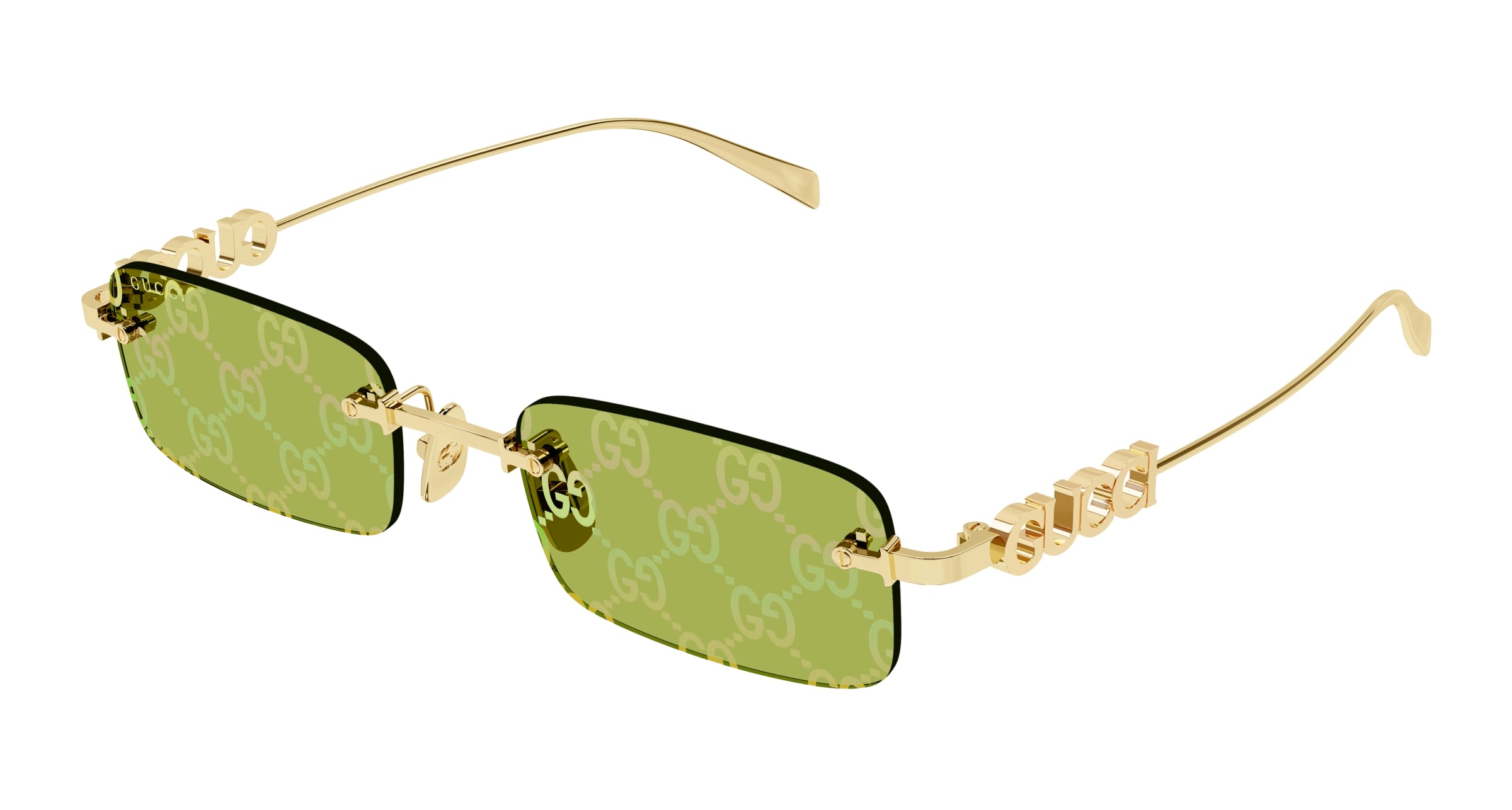 Gucci Uomo Gucci GG1808S 002 Occhiali da sole Metallo Oro Verde Squadrata