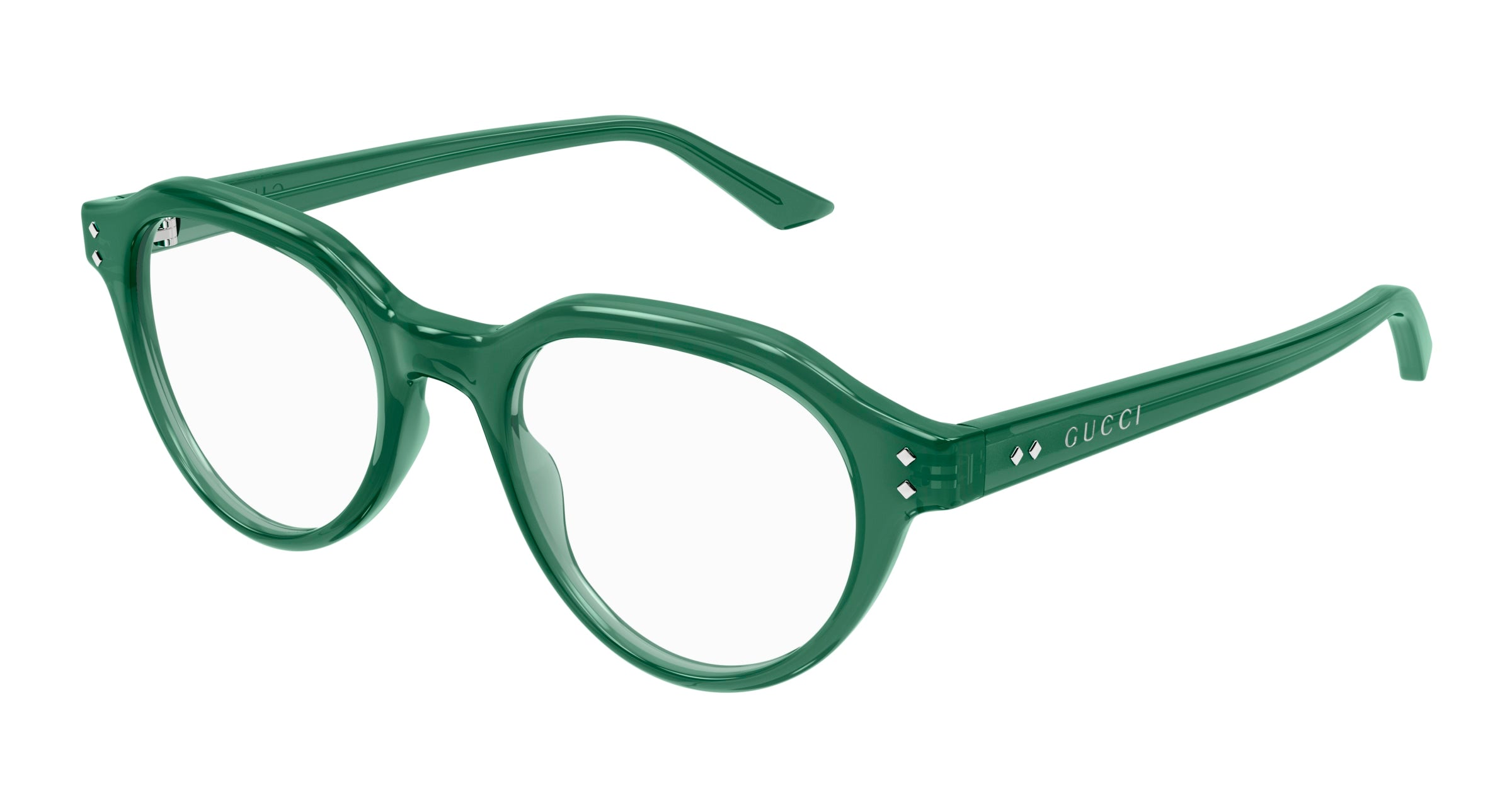 Gucci Uomo Gucci GG1894O 004 Montature da vista Acetato Verde Trasparente Rotonda
