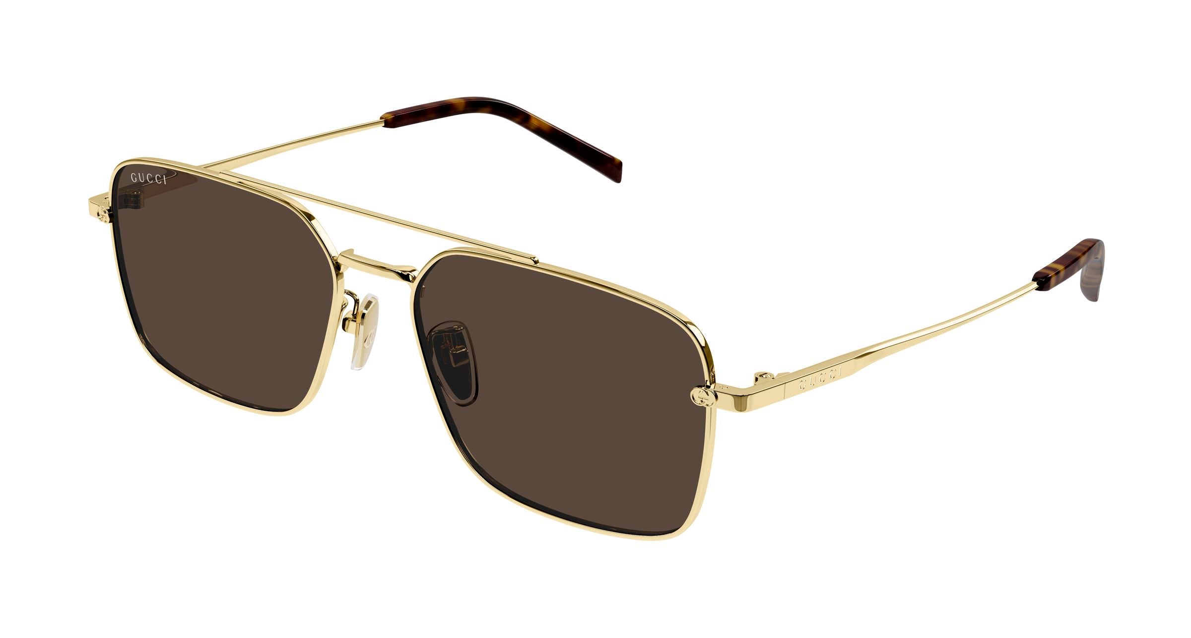 Gucci Uomo Gucci GG1957SA 002 Occhiali da sole Metallo Oro Marrone Squadrata