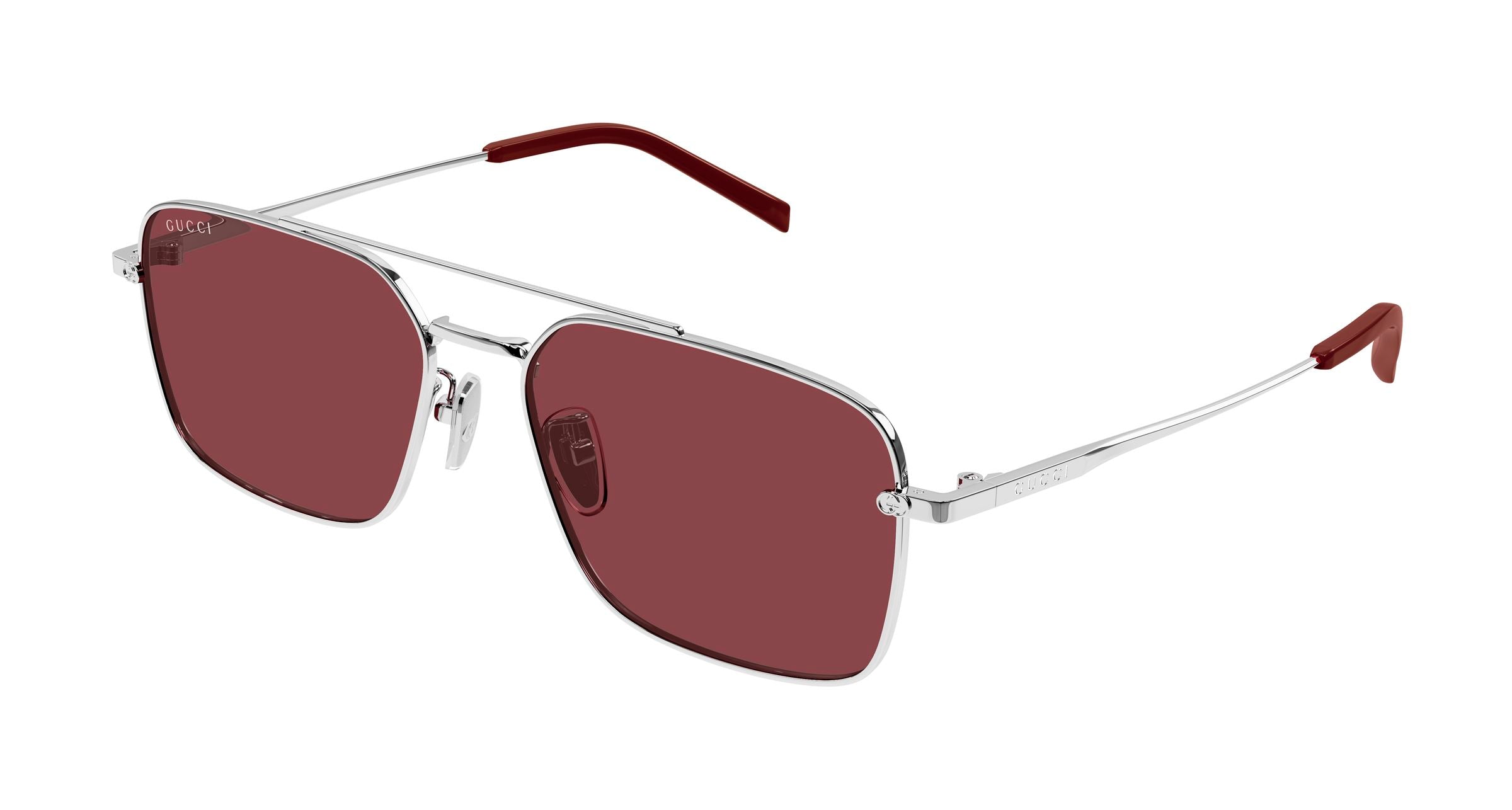 Gucci Uomo Gucci GG1957SA 004 Occhiali da sole Metallo Argento Rosso Squadrata