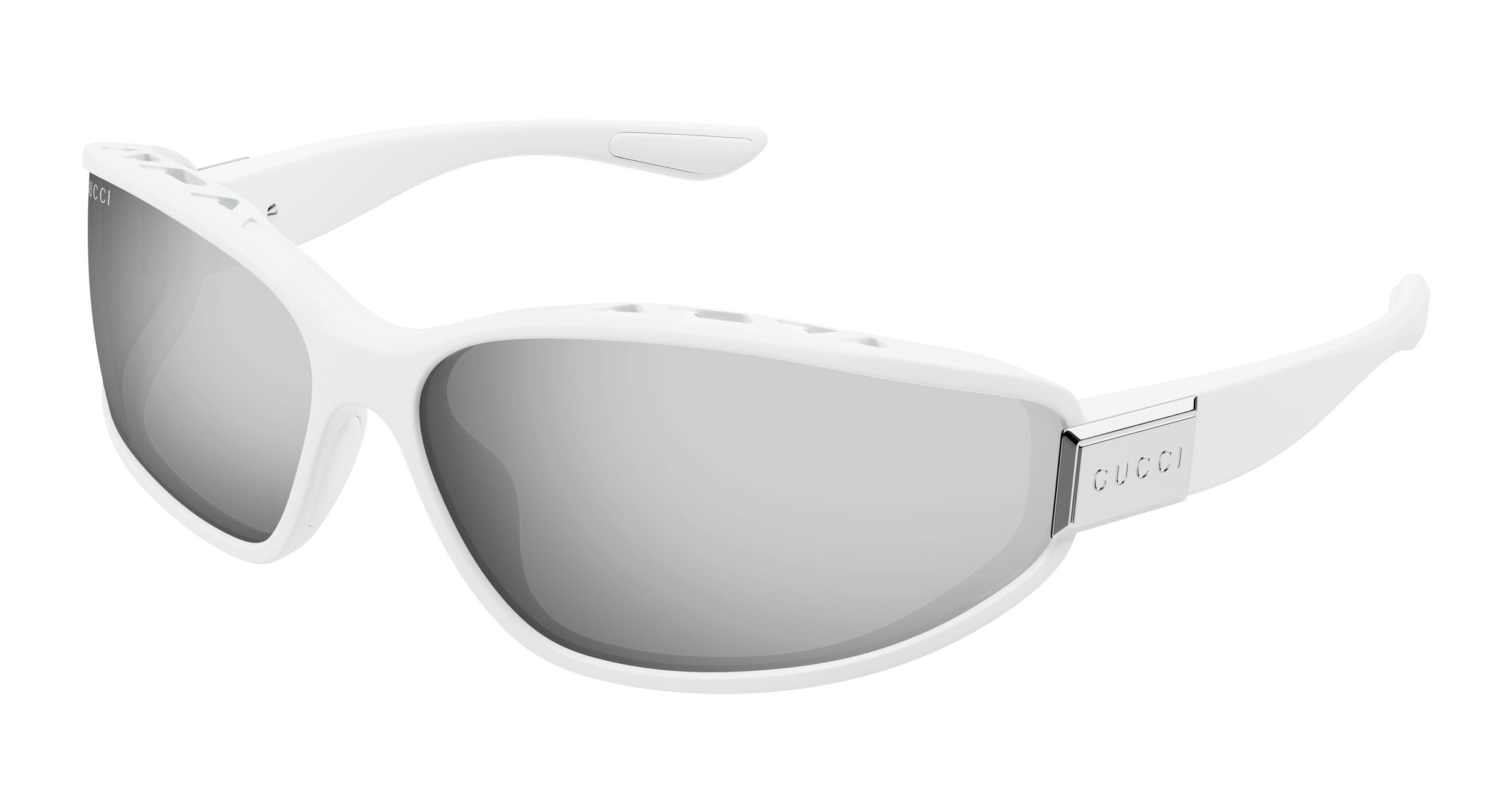 Gucci Uomo Gucci GG2011S 003 Occhiali da sole Iniettato Bianco Argento Geometrica Gucci Uomo Gucci GG2011S 003 Occhiali da sole Iniettato Bianco Argento Geometrica