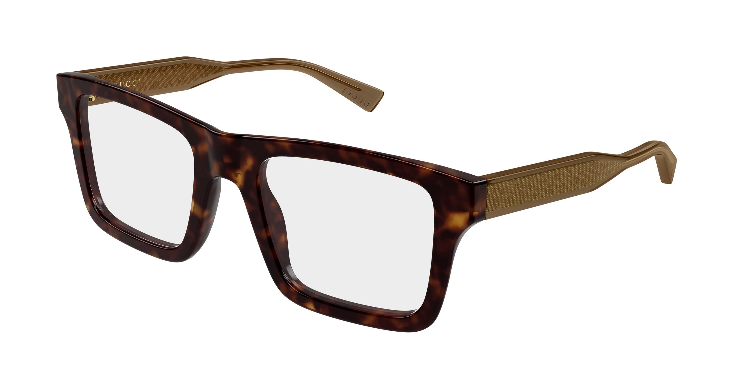 Gucci Uomo Gucci GG2070O 002 Montature da vista Acetato Havana Trasparente Squadrata