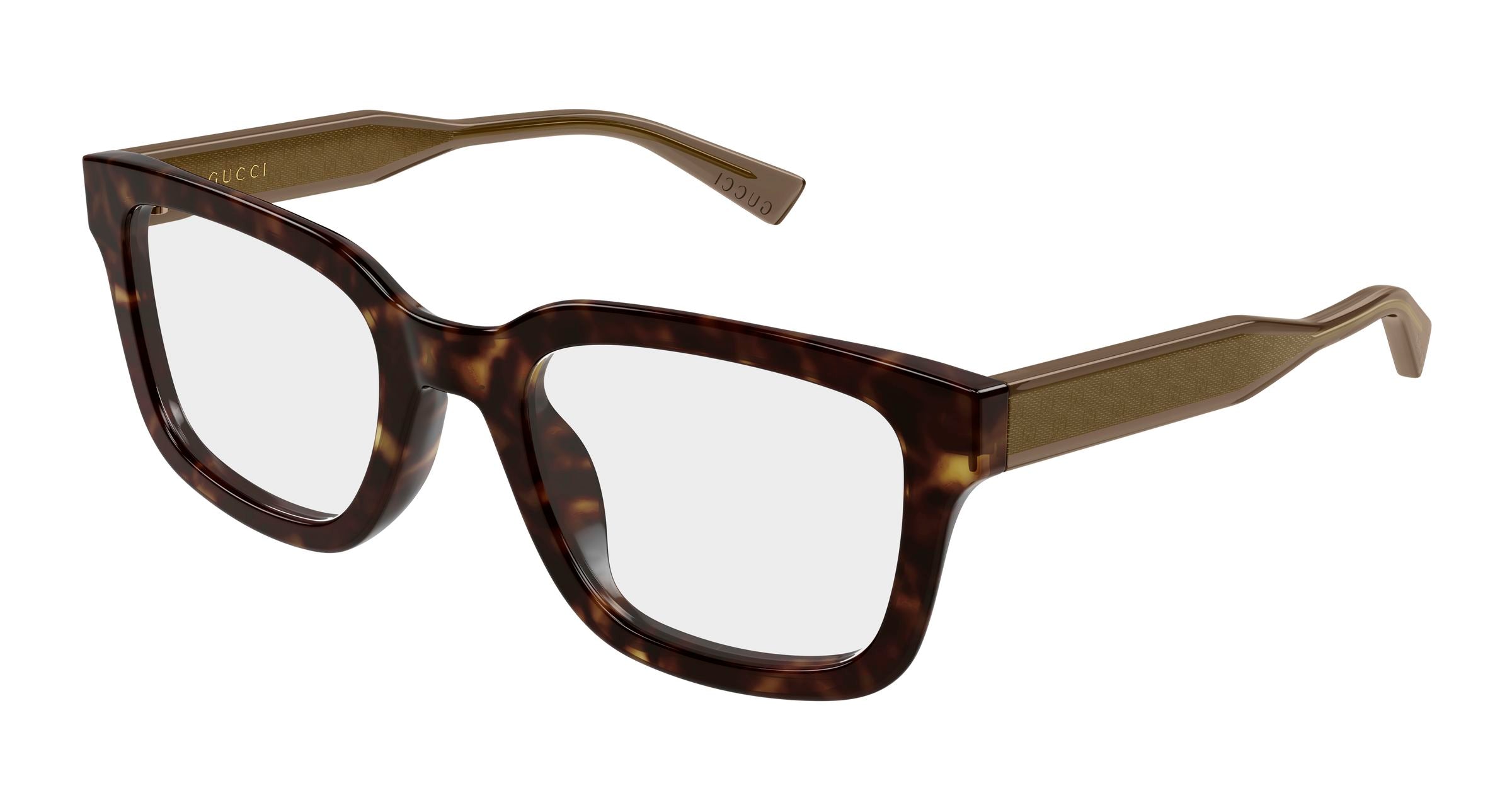 Gucci Uomo Gucci GG2071OL 002 Montature da vista Acetato Havana Trasparente Squadrata