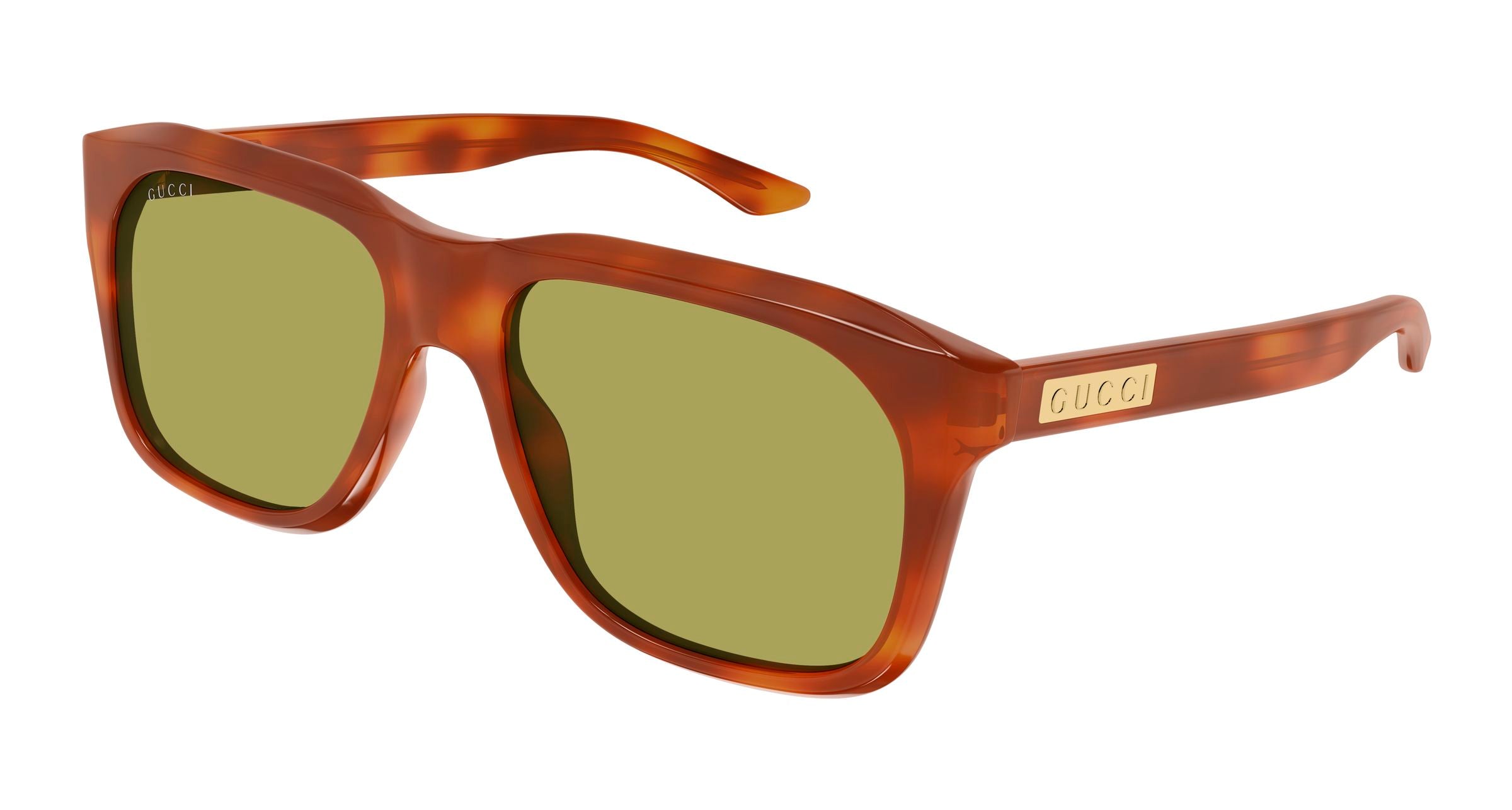 Gucci Uomo Gucci GG2077S 005 Occhiali da sole Acetato Havana Verde Squadrata