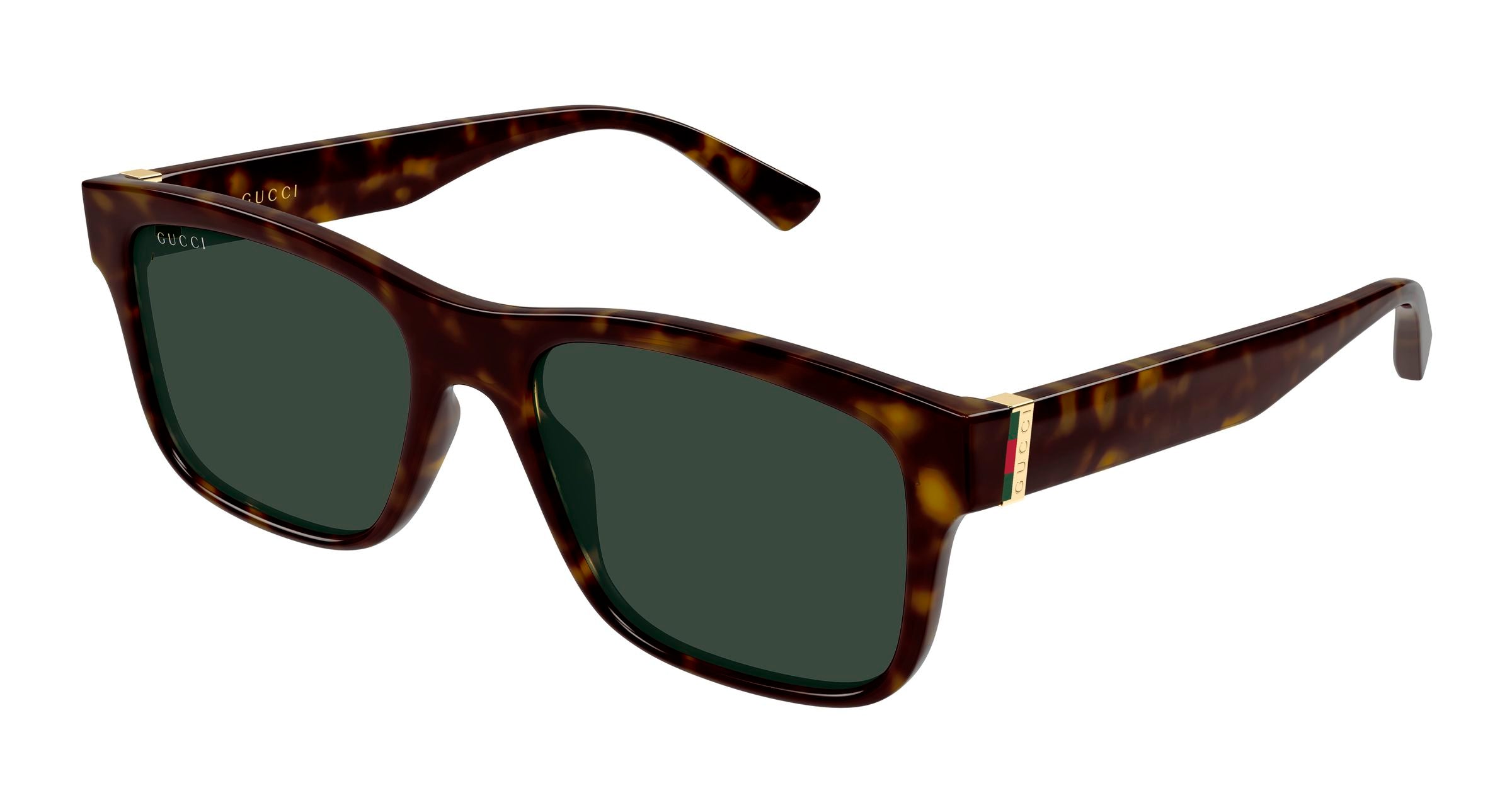 Gucci Uomo Gucci GG2085S 002 Occhiali da sole Iniettato Havana Verde Squadrata