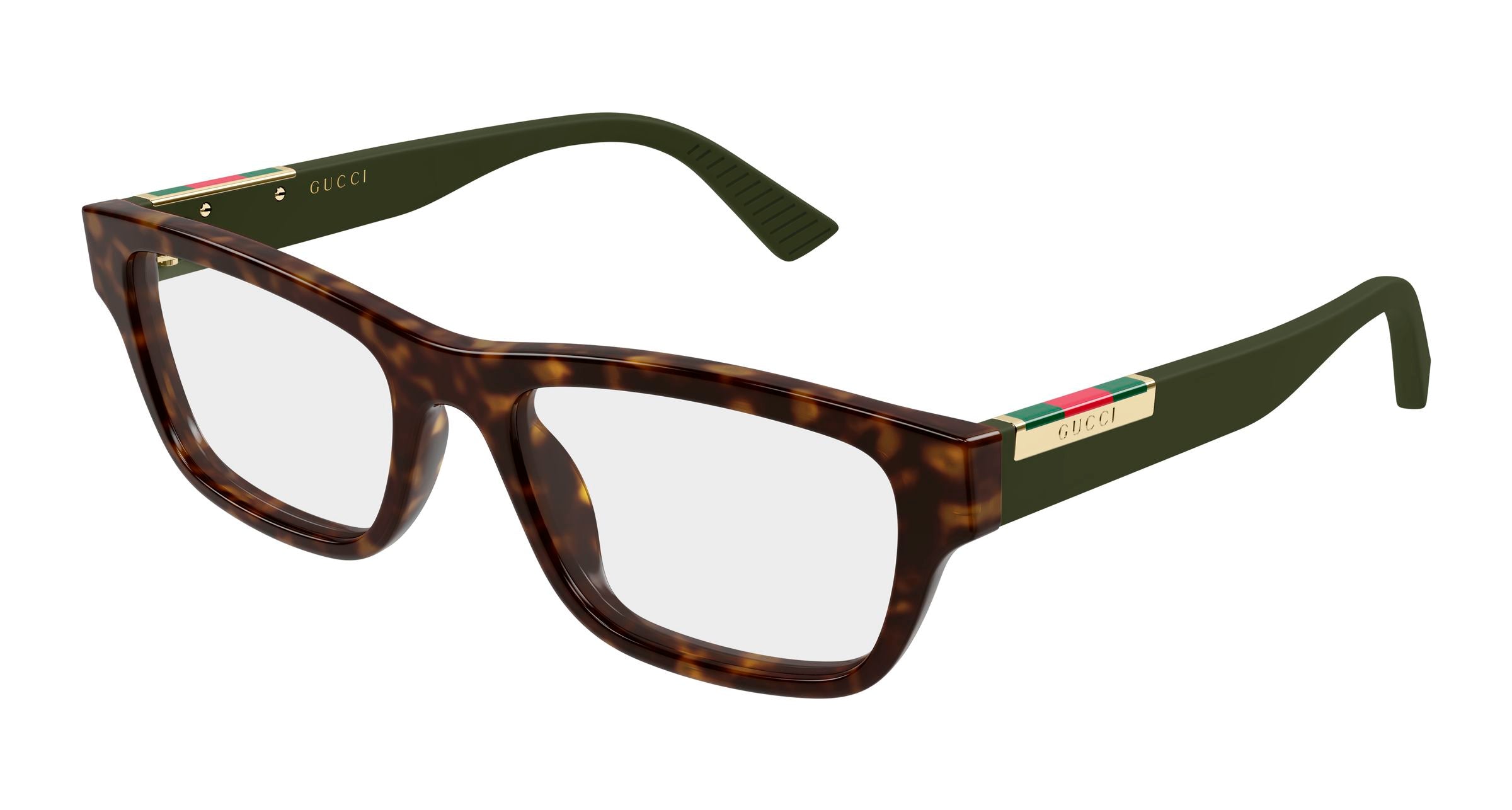 Gucci Uomo Gucci GG2091O 008 Montature da vista Acetato Havana Trasparente Squadrata