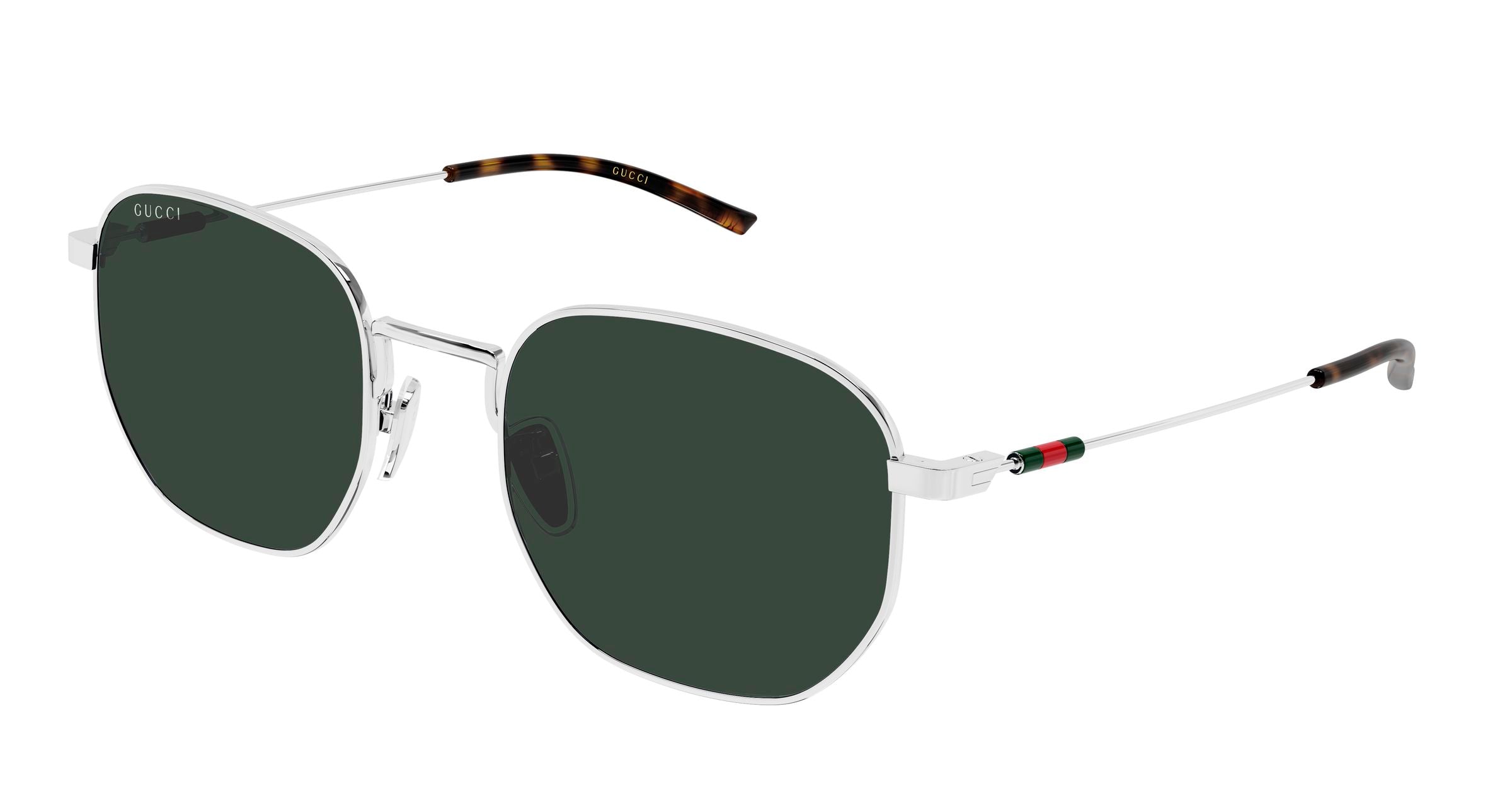 Gucci Uomo Gucci GG2095S 002 Occhiali da sole Metallo Argento Verde Rotonda Gucci Uomo Gucci GG2095S 002 Occhiali da sole Metallo Argento Verde Rotonda