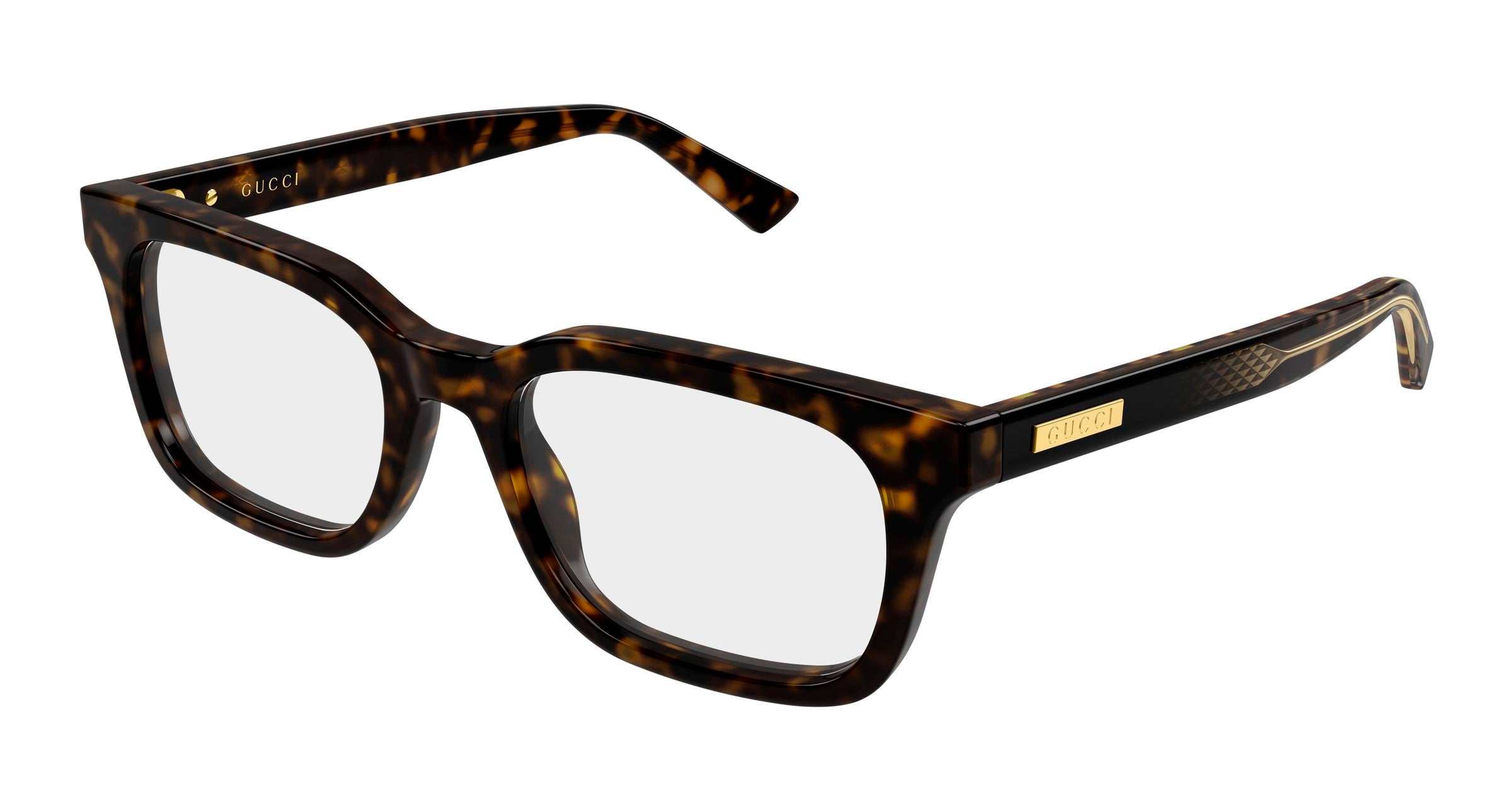 Gucci Uomo Gucci GG2249O 002 Montature da vista Acetato Havana Trasparente Squadrata