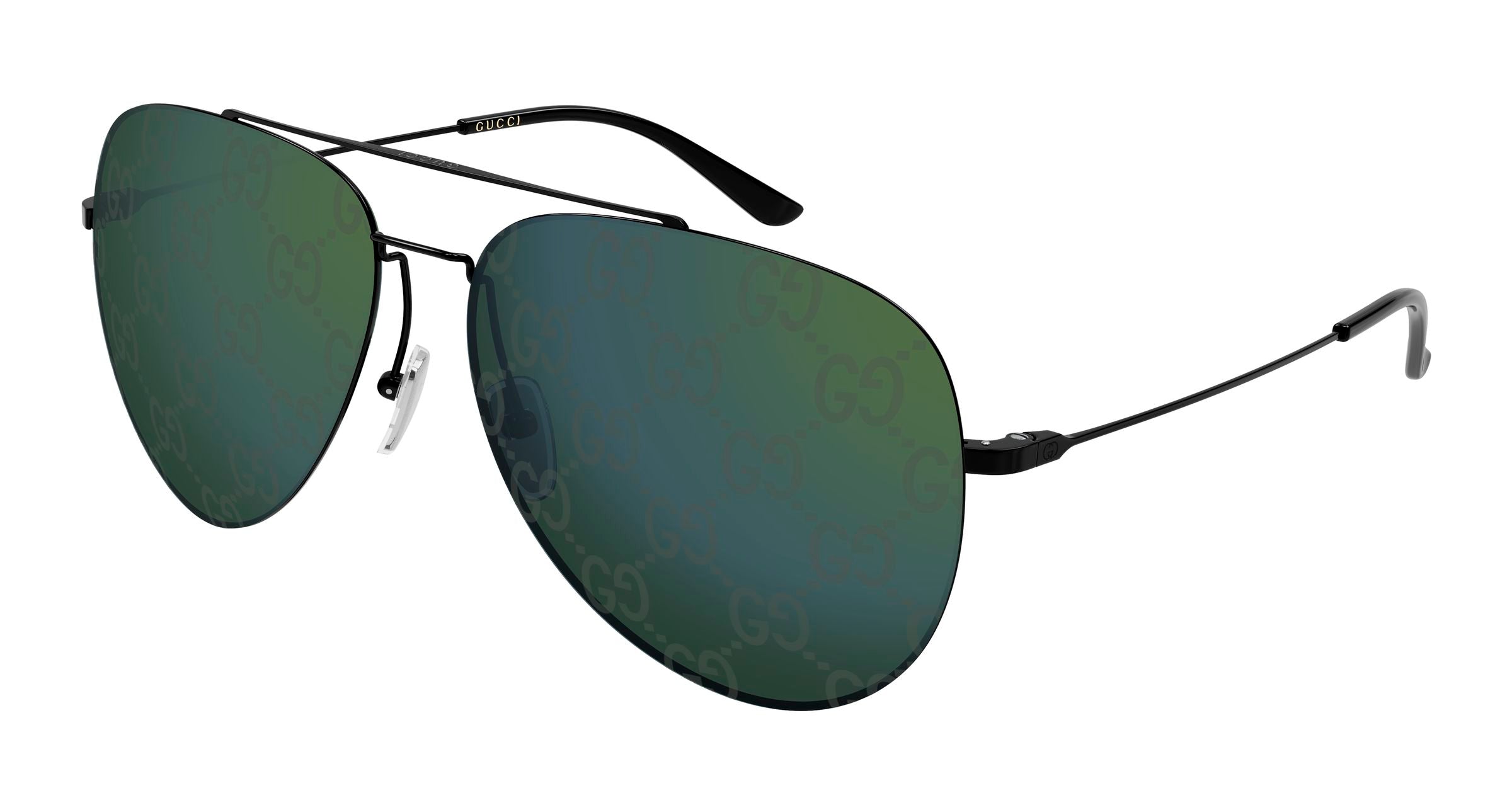 Gucci Uomo Gucci GG2255S 004 Occhiali da sole Metallo Nero Verde Pilot Specchiato