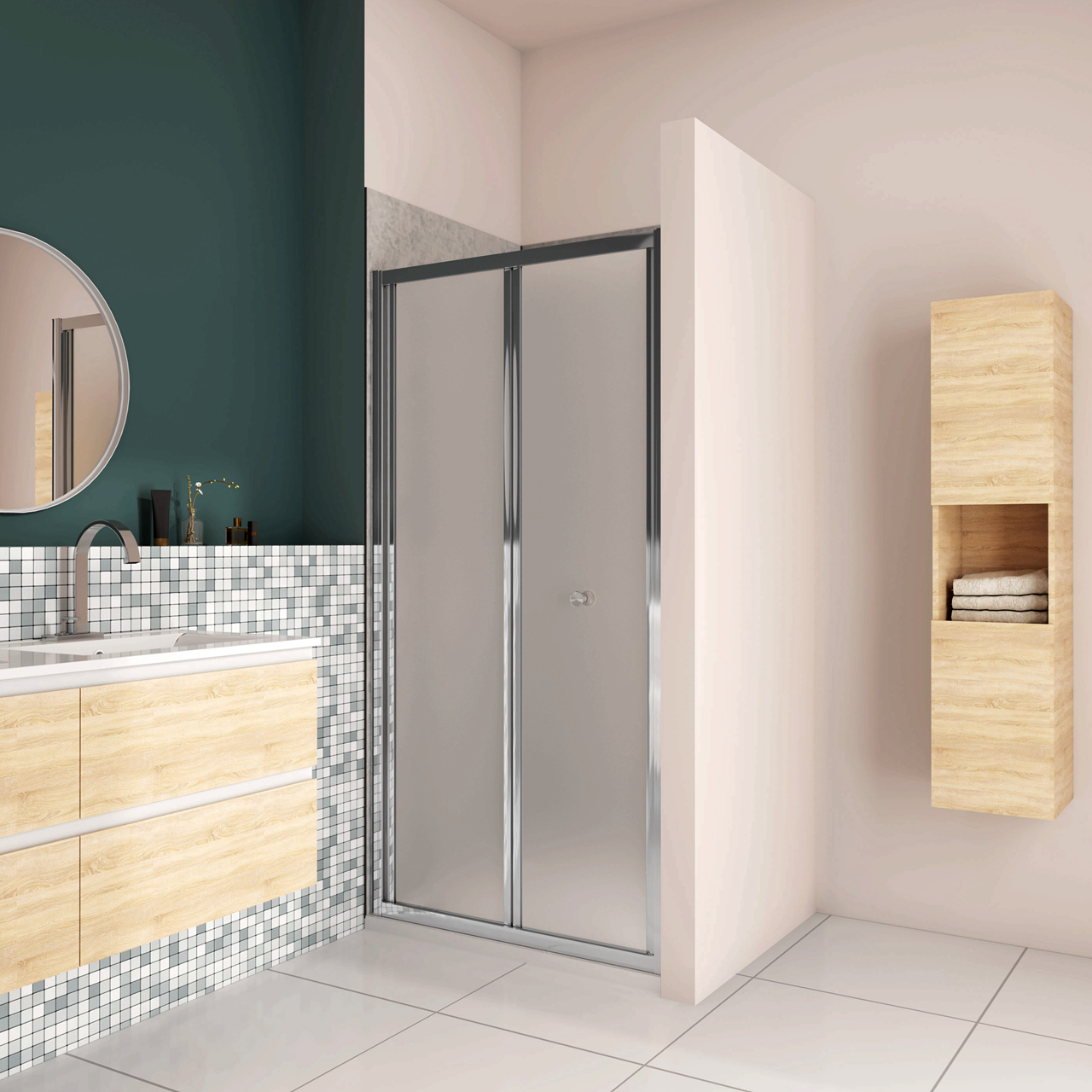 H.185 cm Box Doccia per Nicchia Porta a Soffietto 70/76/80/86/90/96/100 cm Vetro Temperato 5 mm Satinato Opaco Profilo Cromato Lucido