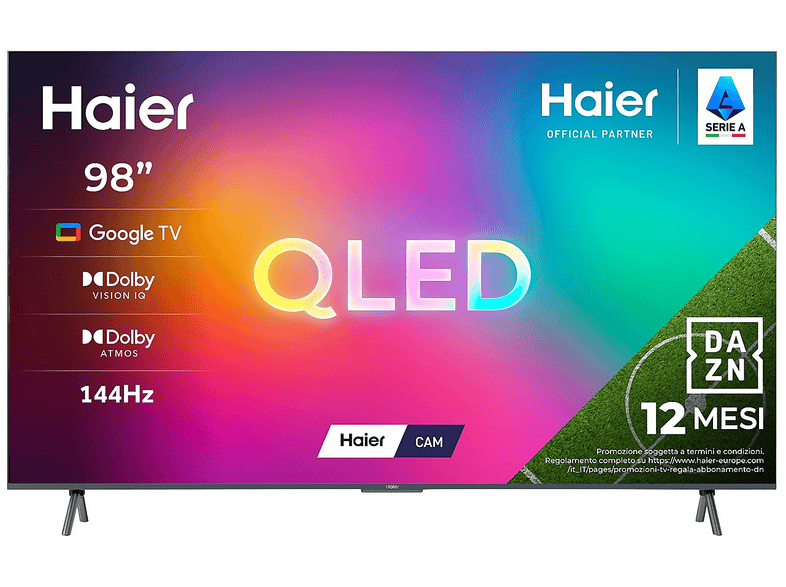Haier H98S900UX, Smart TV QLED 98", 4K, Google TV, 120Hz, Dolby Vision & Atmos, Abbonamento DAZN Full 12 mesi incluso Haier H98S900UX, Smart TV QLED 98", 4K, Google TV, 120Hz, Dolby Vision & Atmos, Abbonamento DAZN Full 12 mesi incluso