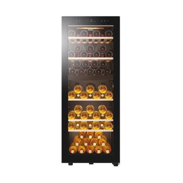 HAIER HWS79GDG CANTINETTA, 77 bottiglie, 5 ripiani, dimensoni: L 49,5 cm, A 127 P 58 temperatura massima 20 °C, minima Nero, classe G