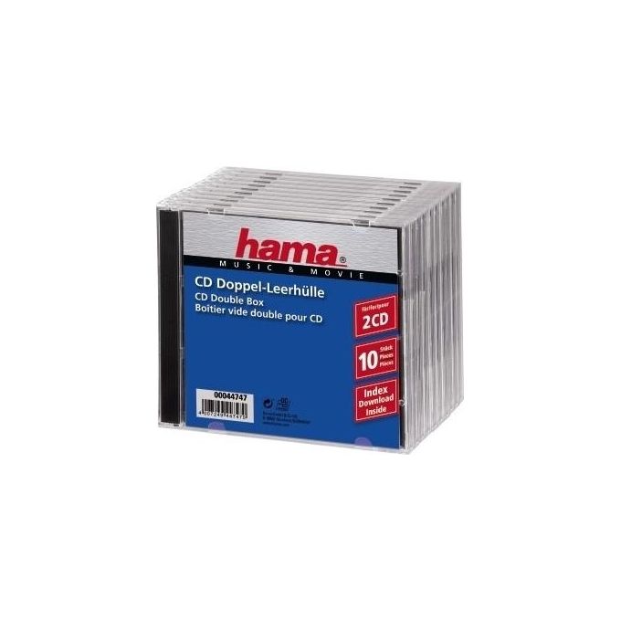 Hama 44747 CD Double Jewel Case Standard Custodie per CD DVD 2 Dischi Confezione da 10 colore Trasparente Hama 44747 CD Double Jewel Case Standard Custodie per CD DVD 2 Dischi Confezione da 10 colore Trasparente