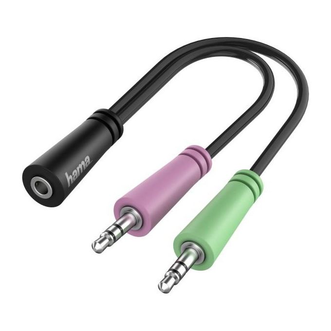 HAMA Adattatore Jack 3.5 mm 4 poli F/2x 3,5 M, per cuffie con microfono