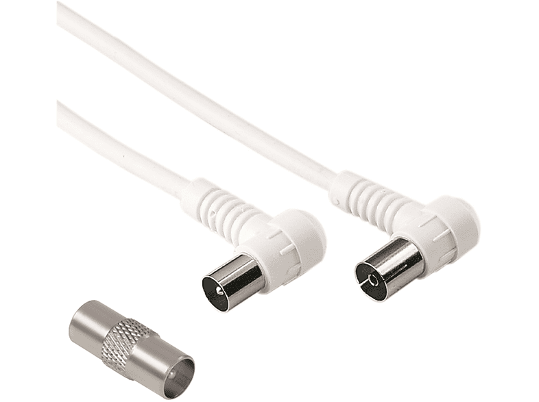 HAMA Cavo antenna 90° M/F con adattatore M/M, 3 metri, 75 dB, bianco