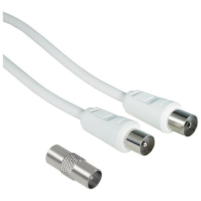 HAMA Cavo antenna M/F con adattatore M/M, 10 metri, 75 dB, bianco