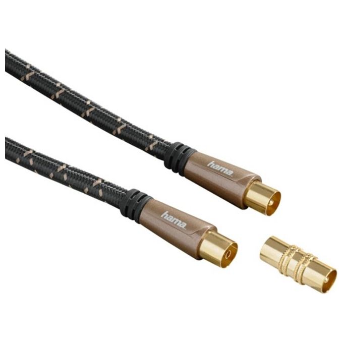 HAMA Cavo antenna M/F con adattatore M/M, 1,5 metri, 120 dB, TPE, connettori dorati, ferrite, nero