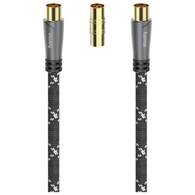 HAMA Cavo antenna M/F con adattatore M/M, 3 metri, 120 dB, TPE, connettori dorati, ferrite, nero HAMA Cavo antenna M/F con adattatore M/M, 3 metri, 120 dB, TPE, connettori dorati, ferrite, nero