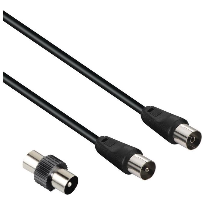 HAMA Cavo antenna M/F con adattatore M/M, 3 metri, 75 dB, nero