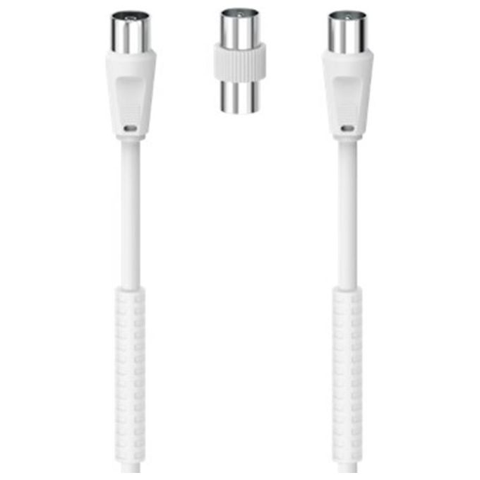 HAMA Cavo antenna M/F con adattatore M/M, 3 metri, 85 dB, ferrite, bianco