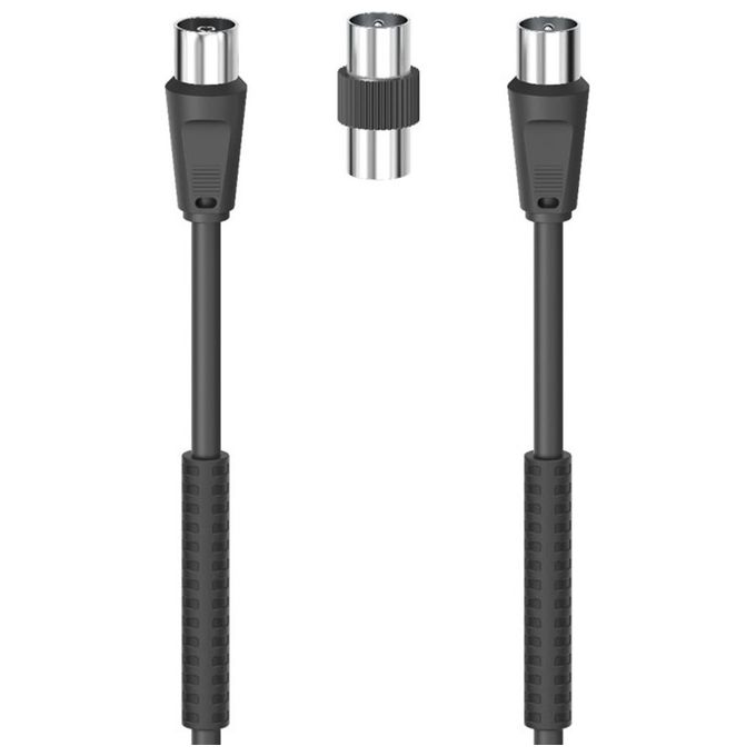 HAMA Cavo antenna M/F con adattatore M/M, 3 metri, 85 dB, ferrite, nero