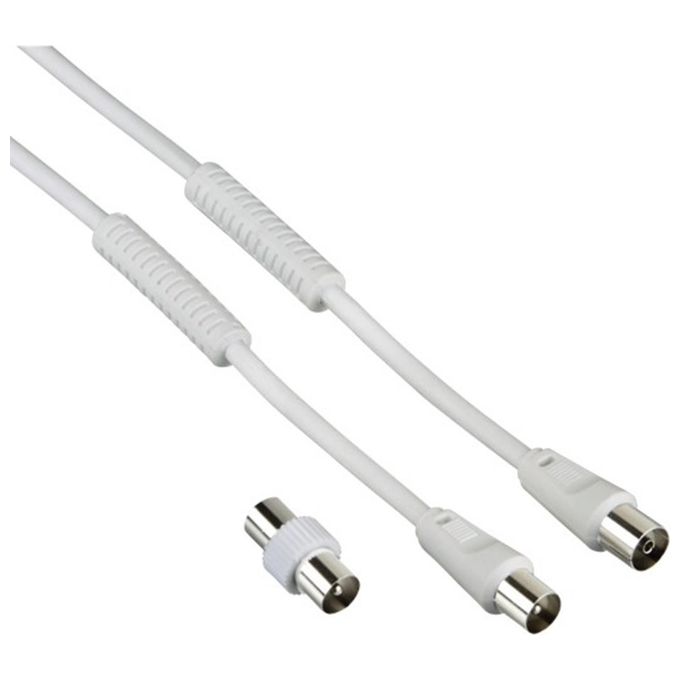 HAMA Cavo antenna M/F con adattatore M/M, 5 metri, 85 dB, ferrite, bianco HAMA Cavo antenna M/F con adattatore M/M, 5 metri, 85 dB, ferrite, bianco