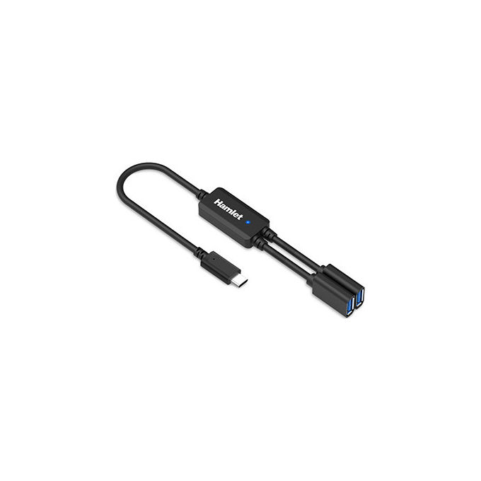 Hamlet hub USB-C 3.1, 2 porte USB-A 3.0, cavo Y 30 cm, 5 Gbps, plug and play, nero, XHUB-02UC-5GY