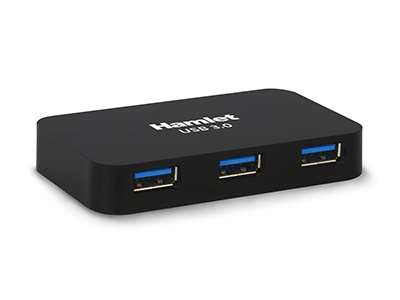 Hamlet - Xhub430bkpw Hub Usb 3.0 a 4 porte 5 Gbps con alimentatore