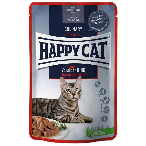 Happy Cat Adult Culinary bocconi in salsa 85 gr Manzo - confezione da 24 pezzi - Cibo umido per gatti - 1° ORDINE? scegli tra BZR5 - BZR20 + 200 pt fedeltà