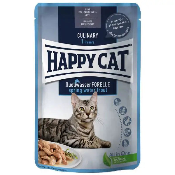 Happy Cat Adult Culinary bocconi in salsa 85 gr Trota - confezione da 24 pezzi - Cibo umido per gatti - 1° ORDINE? scegli tra BZR5 - BZR20 + 200 pt fedeltà