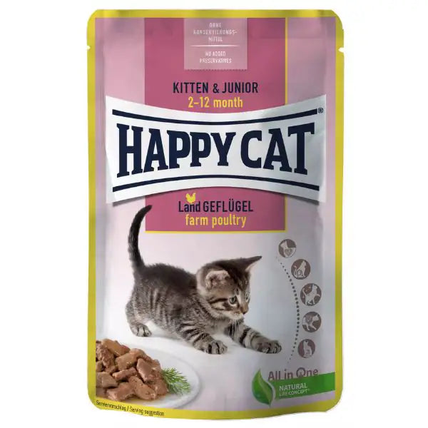 Happy Cat bocconi in salsa Kitten e Junior 85 gr Pollo - confezione da 24 pezzi - Cibo umido per gatti - 1° ORDINE? scegli tra BZR5 - BZR20 + 200 pt fedeltà