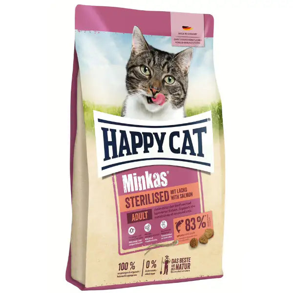 Happy Cat Minkas Sterilised Adult Salmone 10 kg - Croccantini per gatti - 1° ORDINE? scegli tra BZR5 - BZR20 + 200 pt fedeltà
