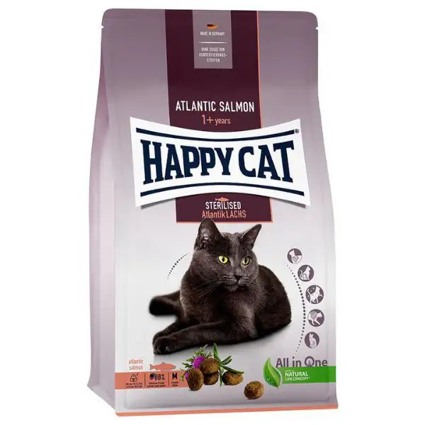 Happy Cat Sterilised Adult Salmone atlantico 1,3 kg - Croccantini per gatti - 1° ORDINE? scegli tra BZR5 - BZR20 + 200 pt fedeltà