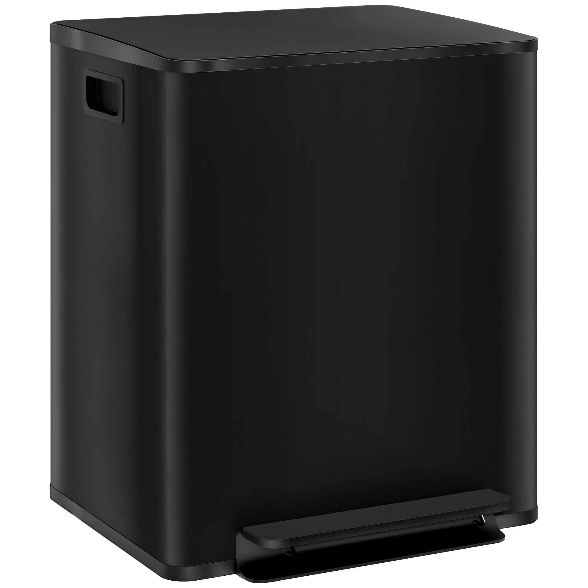 HOMCOM 2 x 25L Pattumiera a doppio scomparto, Pattumiera a pedale selettiva in acciaio inossidabile, Cestelli interni, Coperchio con chiusura ammortizzata, Maniglie nere opache
