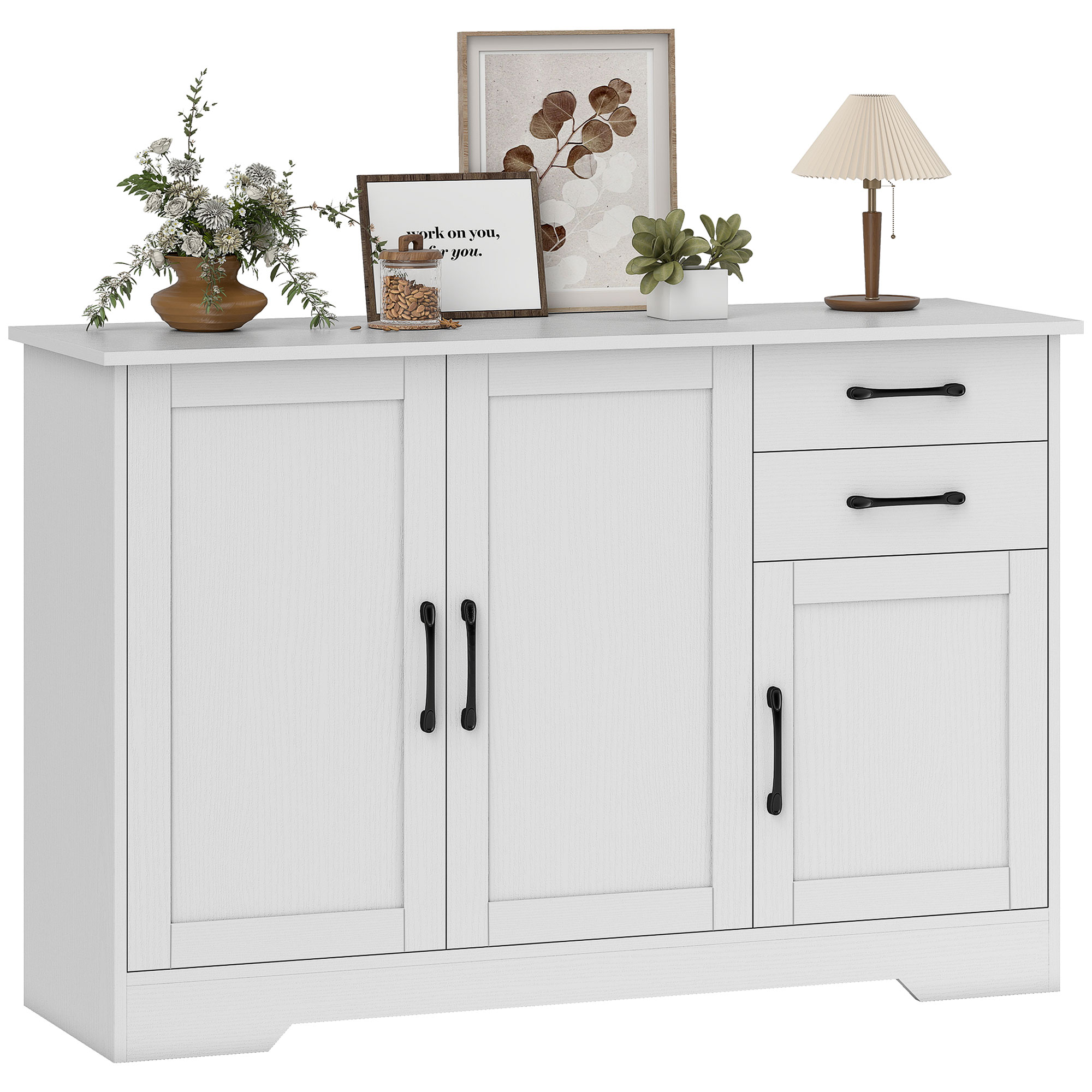 HOMCOM Buffet da soggiorno, mobile contenitore con 3 ante, 2 cassetti e ripiano regolabile, stile moderno, credenza da sala da pranzo e c