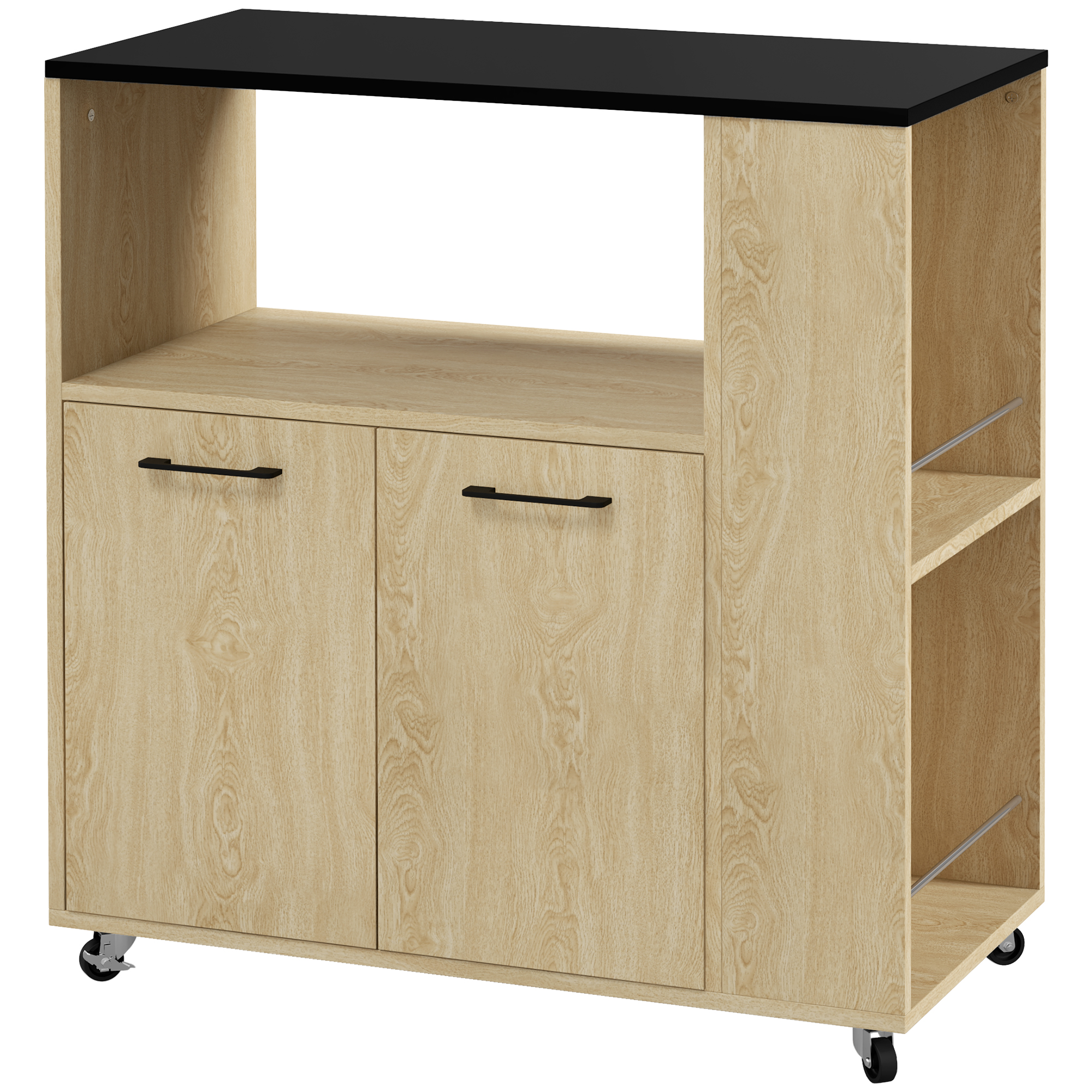 HOMCOM carrello da cucina con piano di lavoro, isola centrale con 2 ante, scomparto aperto, ripiano