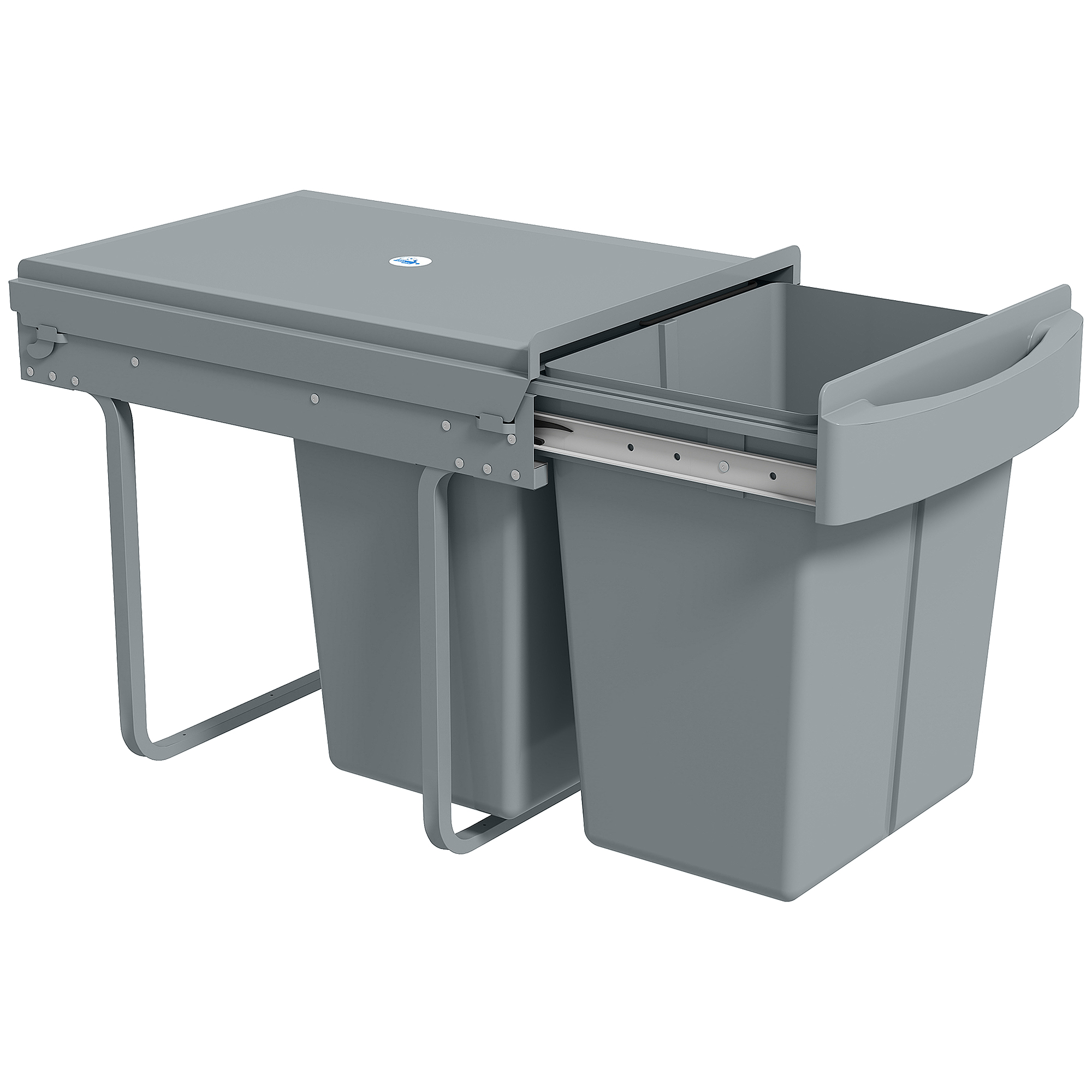HOMCOM contenitore scorrevole da incasso per cucina con 2 scomparti rimovibili da 20 L, contenitore sottolavello con coperchio per ghiaccio, apertura scorrevole e maniglia, per rifiuti e riciclo,