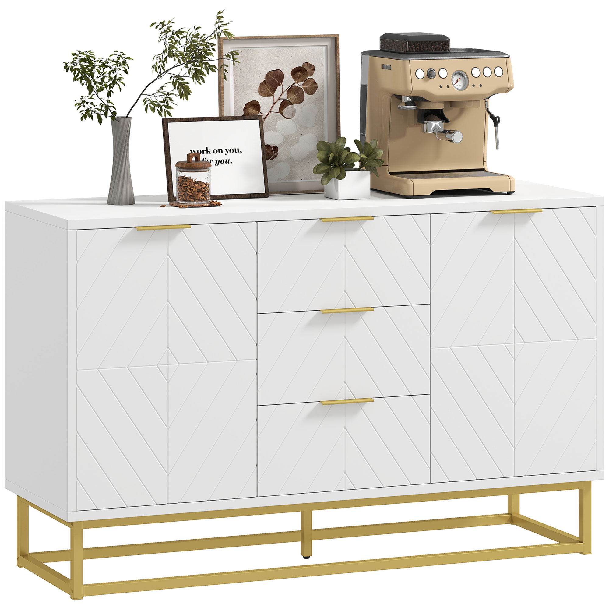 HOMCOM Credenza Buffet da 47 Pollici con Vano Portaoggetti, Mobile Bar Contemporaneo con Ripiani Regolabili e Gambe in Metallo, Contenitore per Cani