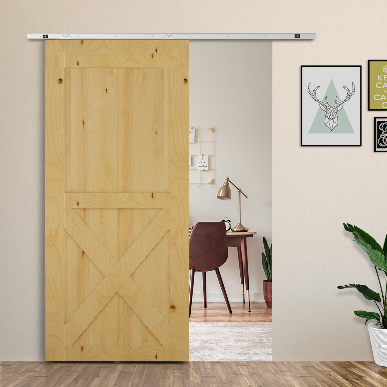 HOMCOM Kit completo per porta scorrevole 4x93 cm (l x p): binario, rotelle, accessori