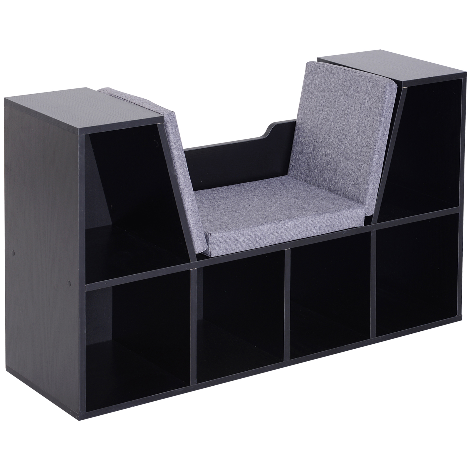 HOMCOM Library 2 1 panca con cuscini, scaffale a cubi con 6 scomparti aperti e 2 livelli, mobile contenitore per soggiorno, camera da letto, scrivania, 102x30x61 cm, Nero