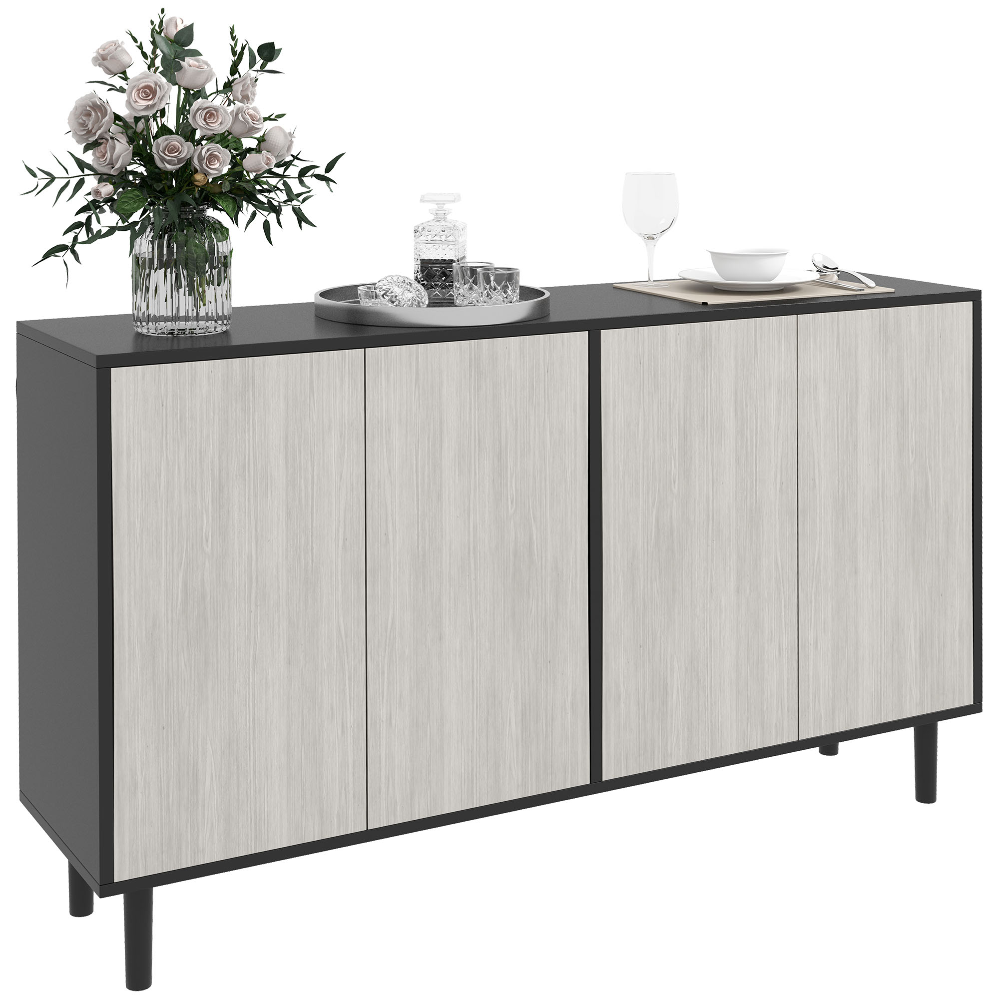 HOMCOM Mobile buffet da cucina con 2 ante e ripiani regolabili, 121x37x75 cm, nero e aspec