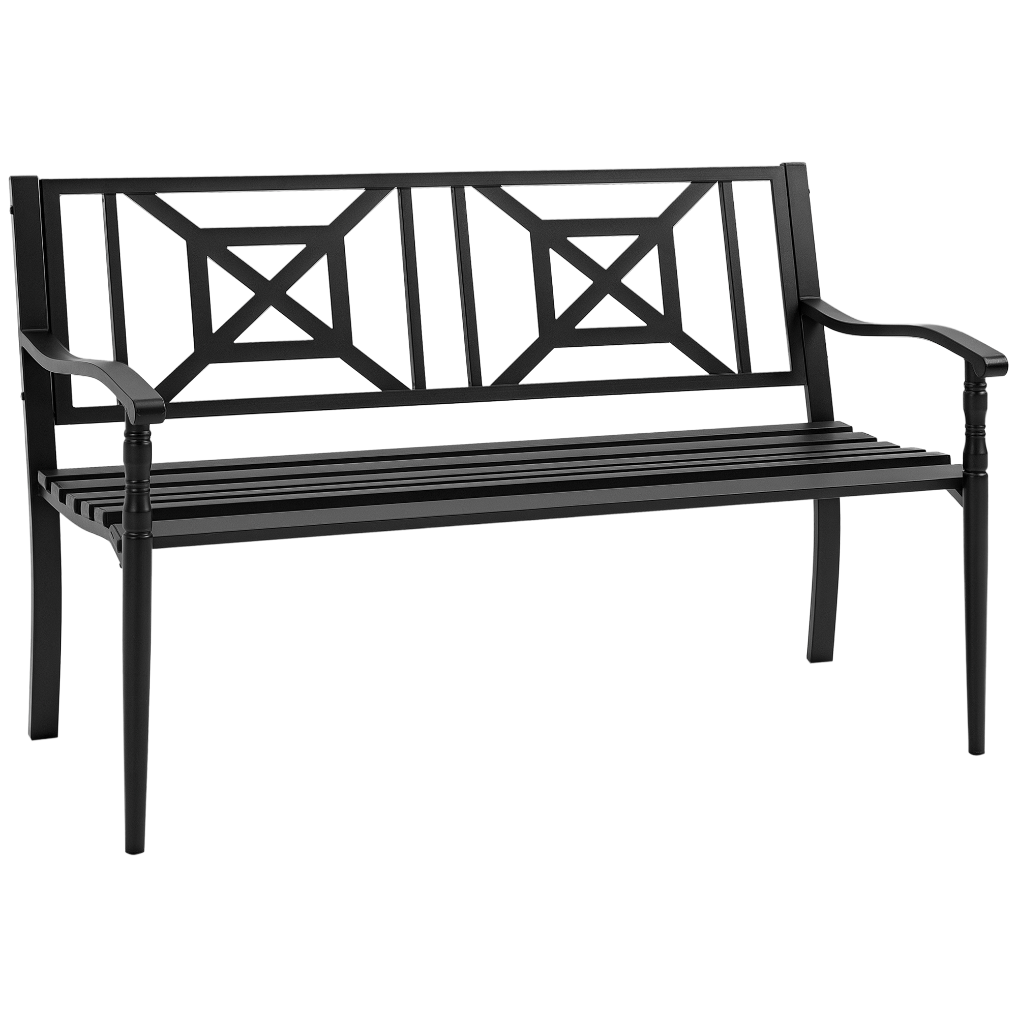 HOMCOM Panchina in Ferro Nera in Acciaio per 2 Persone Panchina da Giardino con Schienale Alto e Braccioli, 128x62.5x81.5 cm Aosom